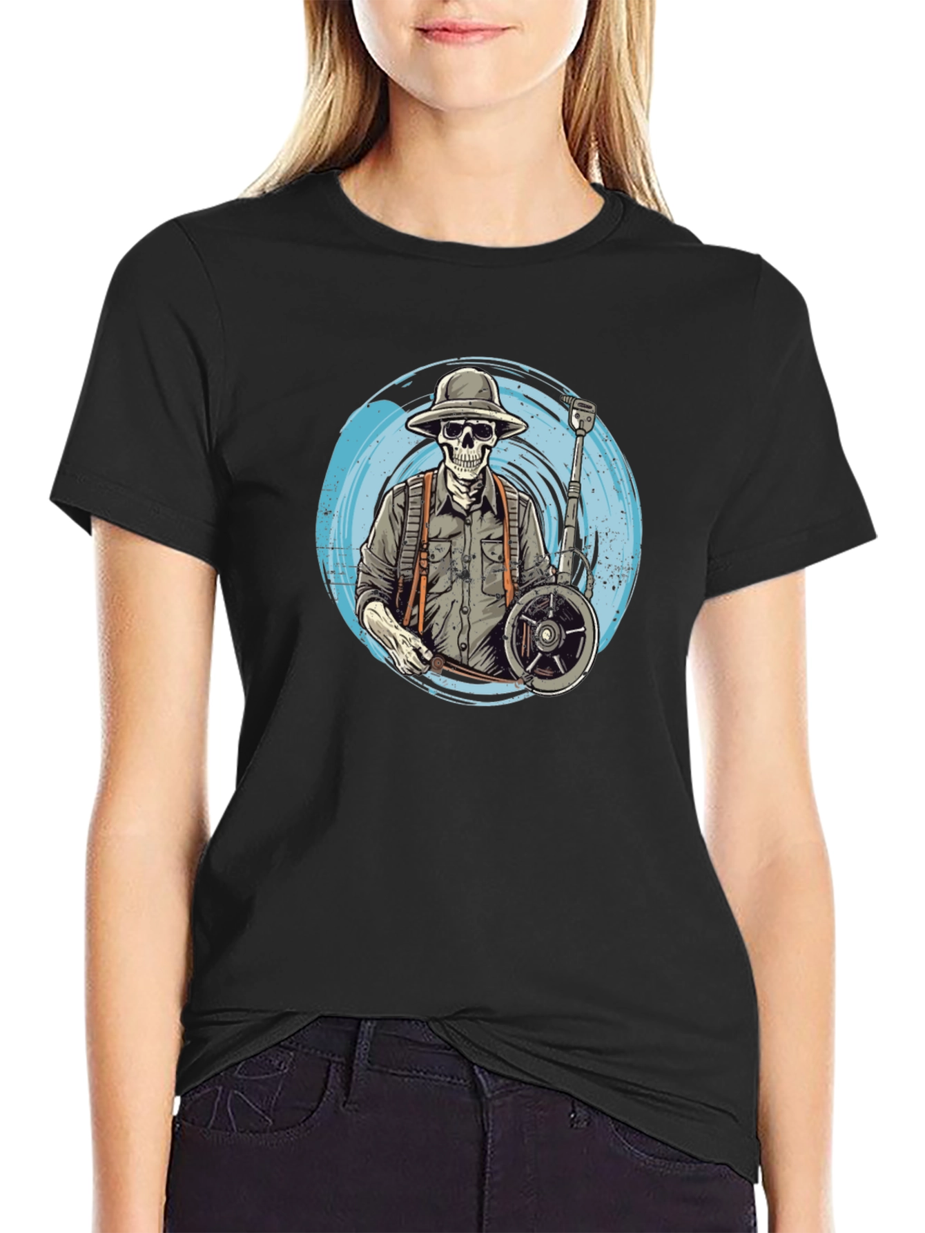 Skeleton Banjo Player Black T-Shirt