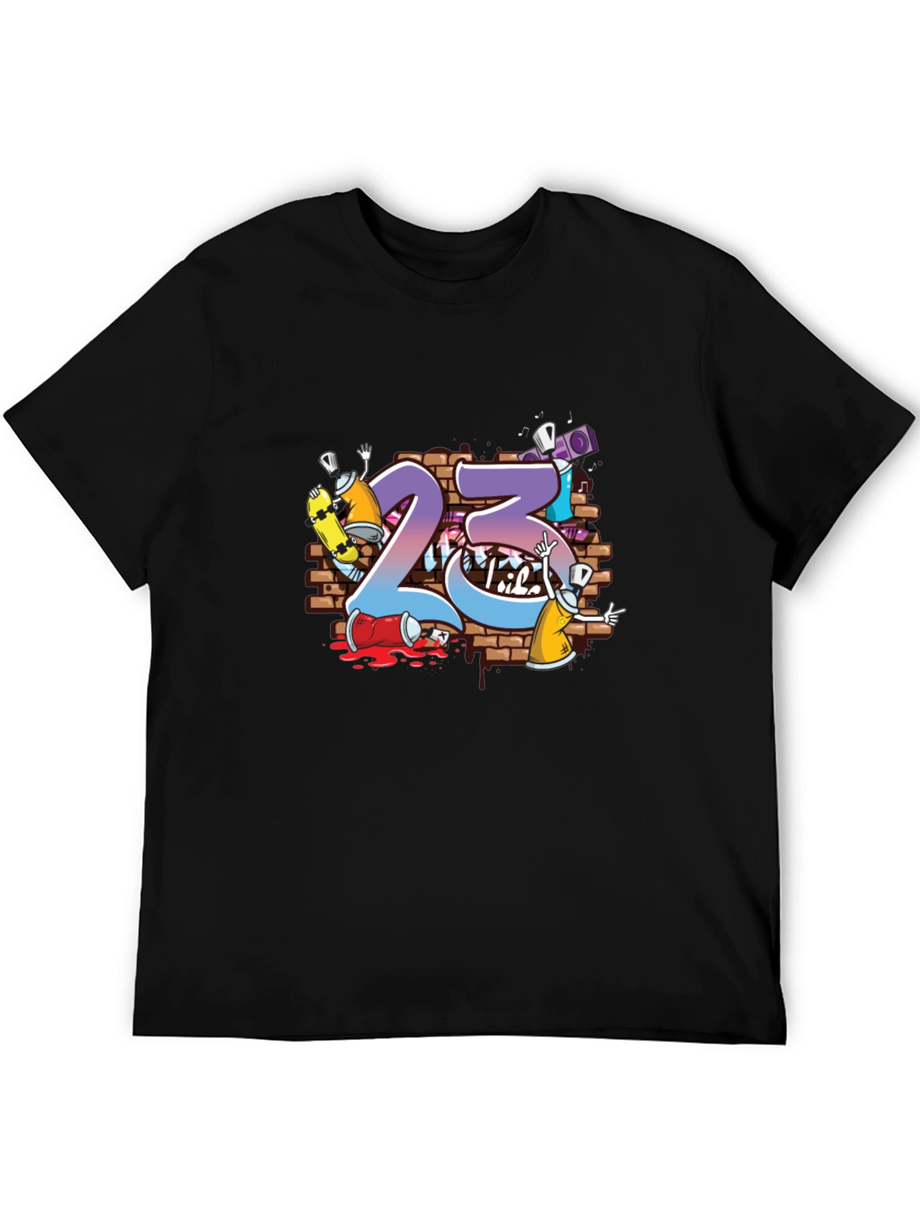 Graffiti 23 Graphic Print Black T-Shirt