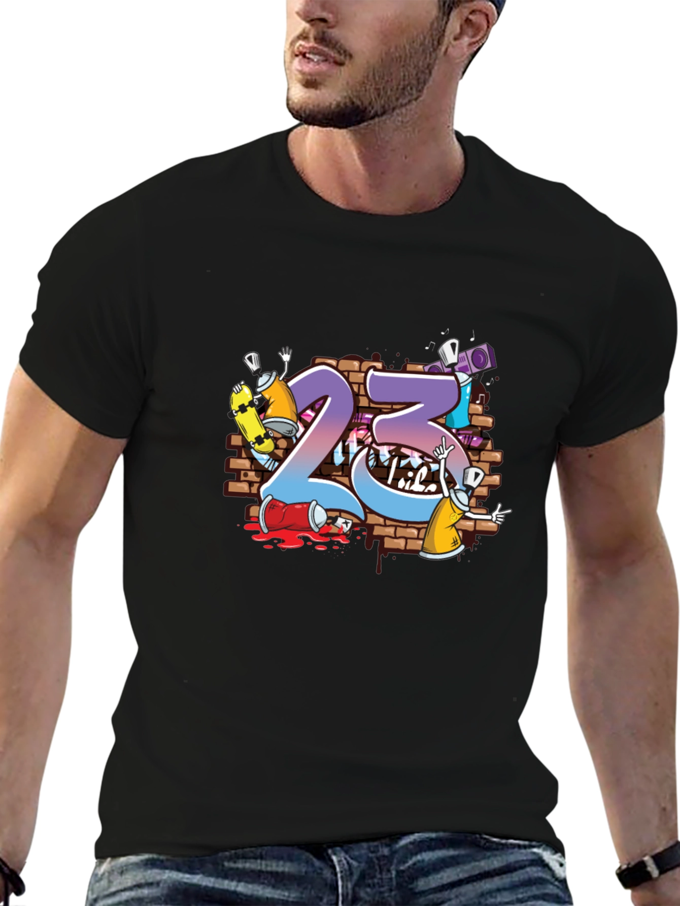 Graffiti 23 Graphic Print Black T-Shirt
