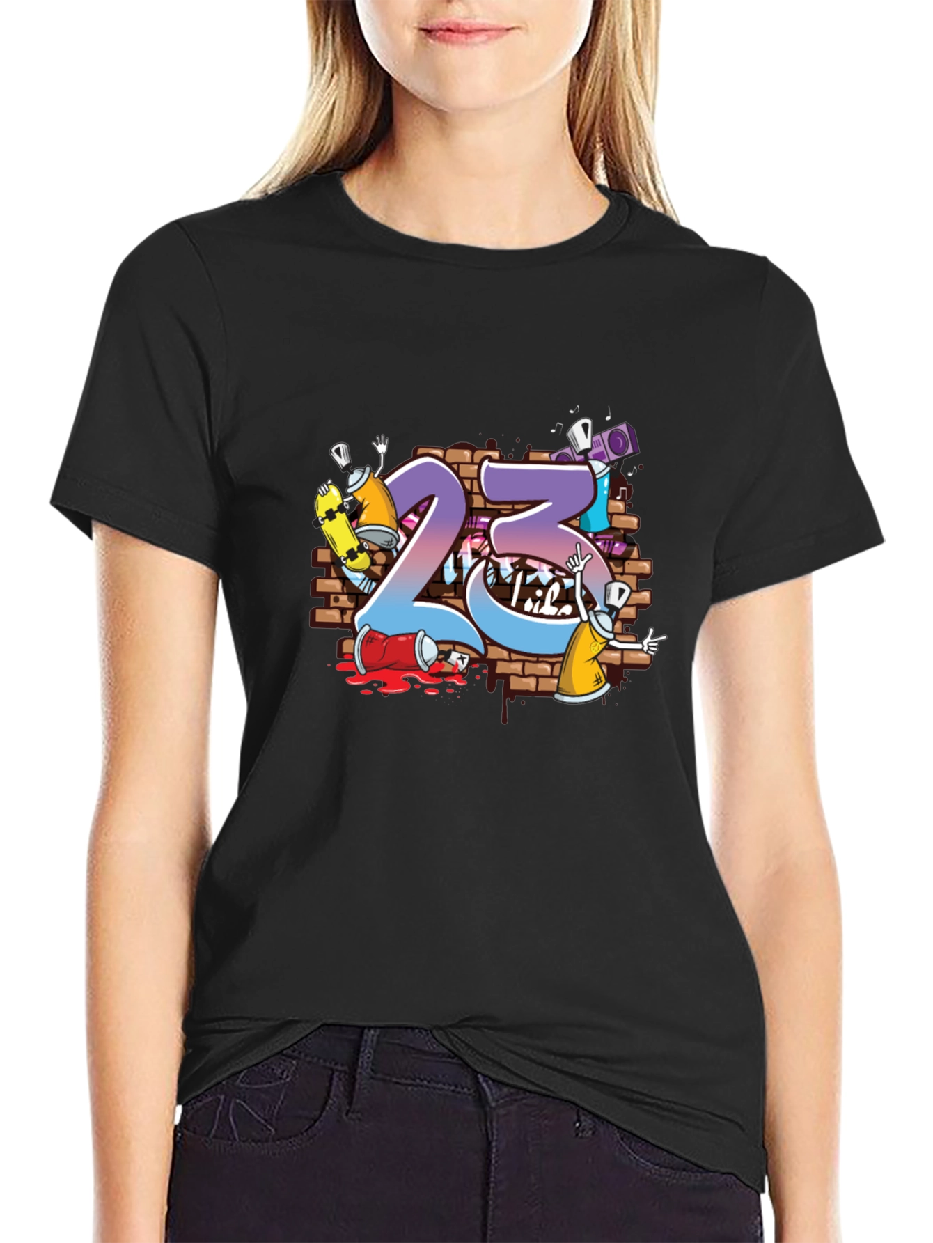 Graffiti 23 Graphic Print Black T-Shirt