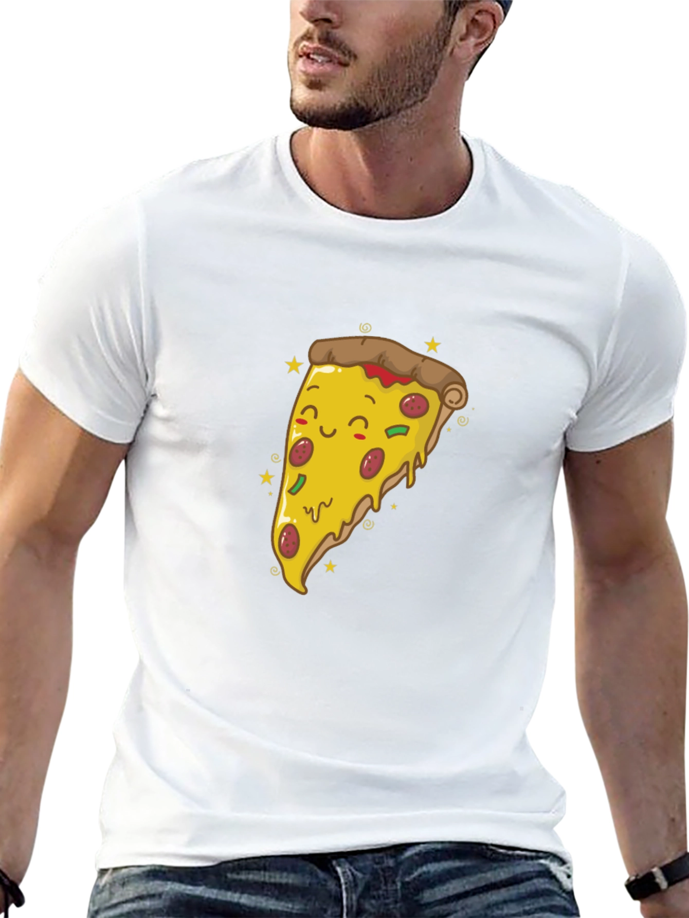Cute Pizza Slice Graphic Tee - Black T-Shirt