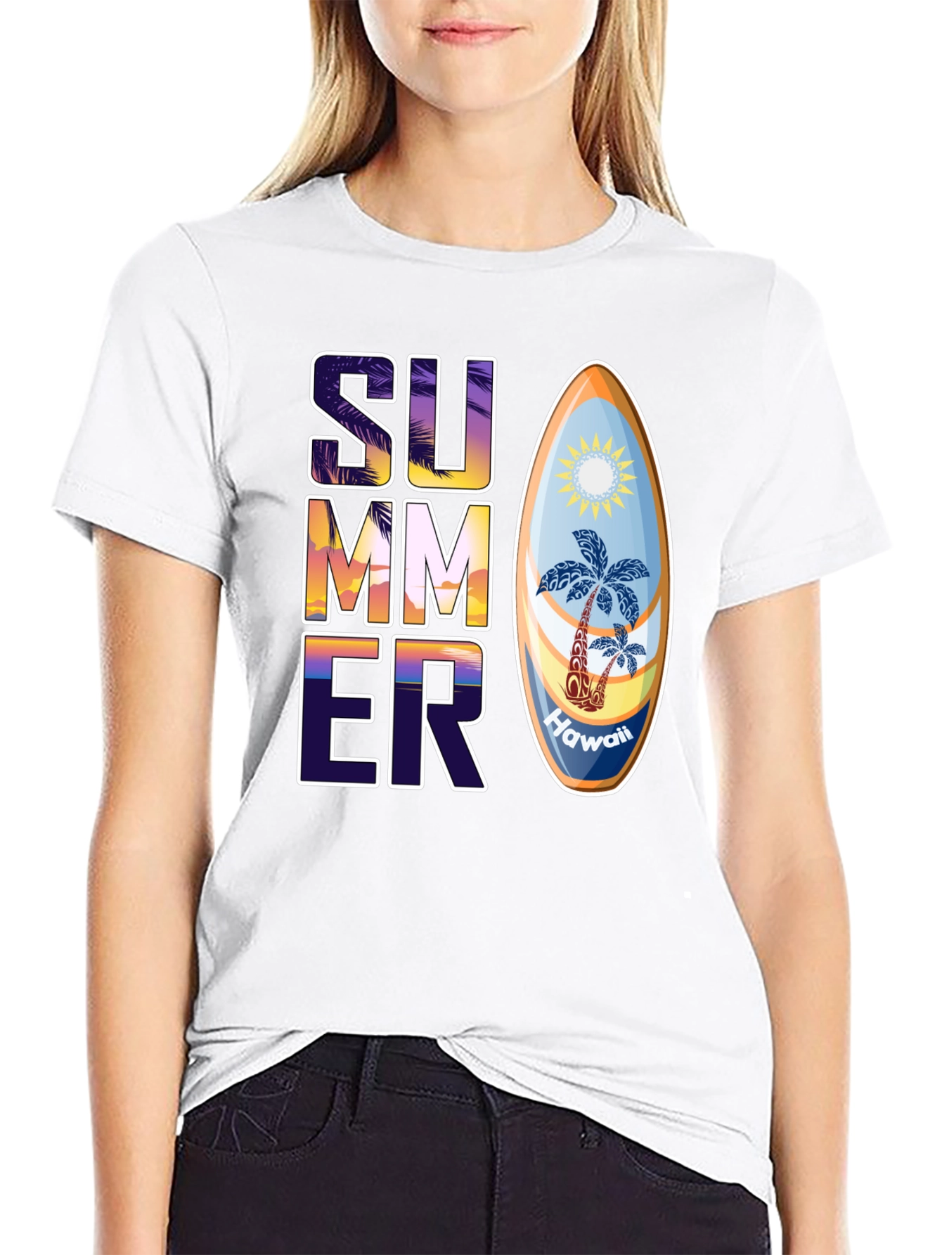 Summer Hawaii Surfboard Graphic T-Shirt