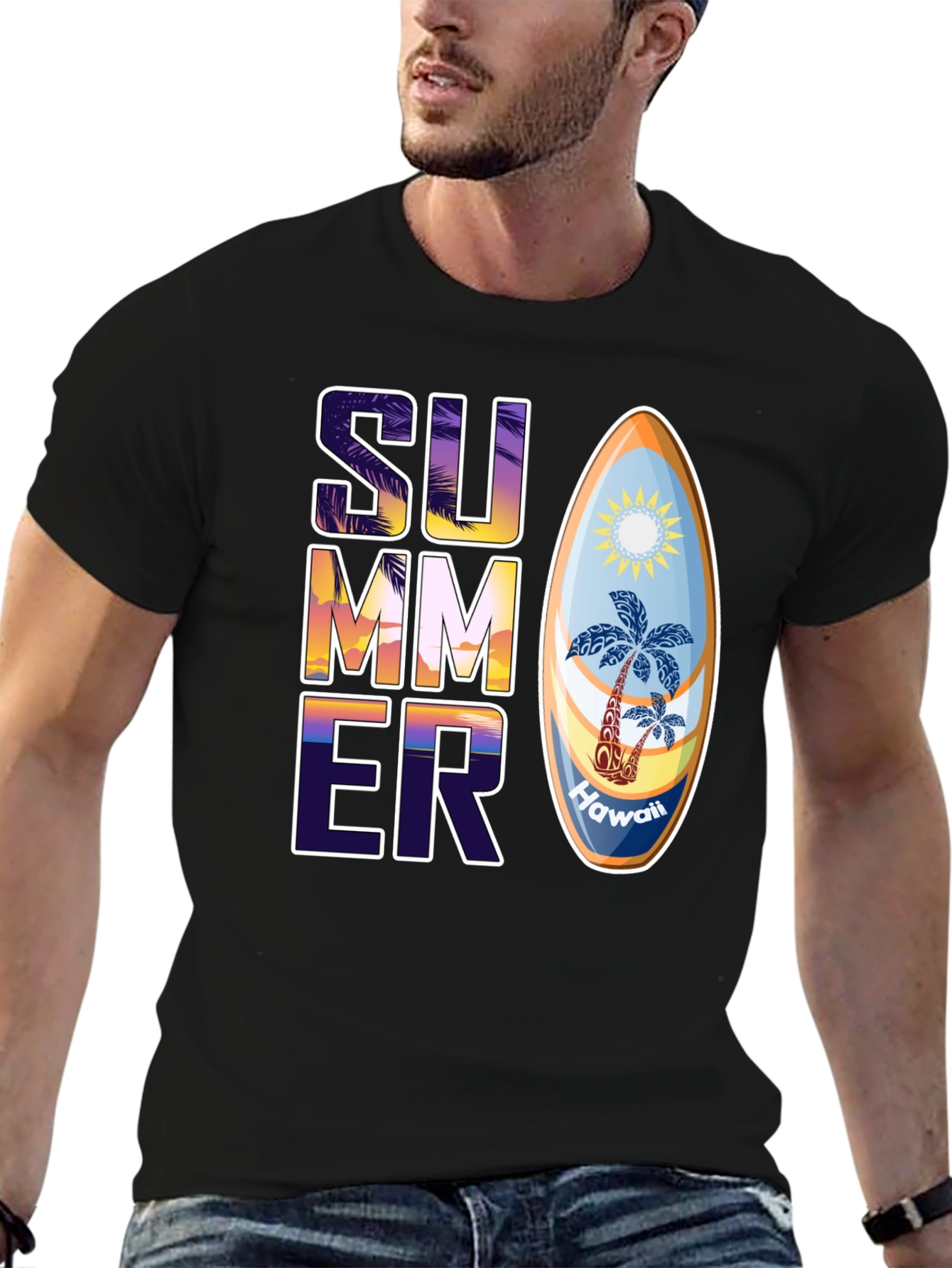 Summer Hawaii Surfboard Graphic T-Shirt
