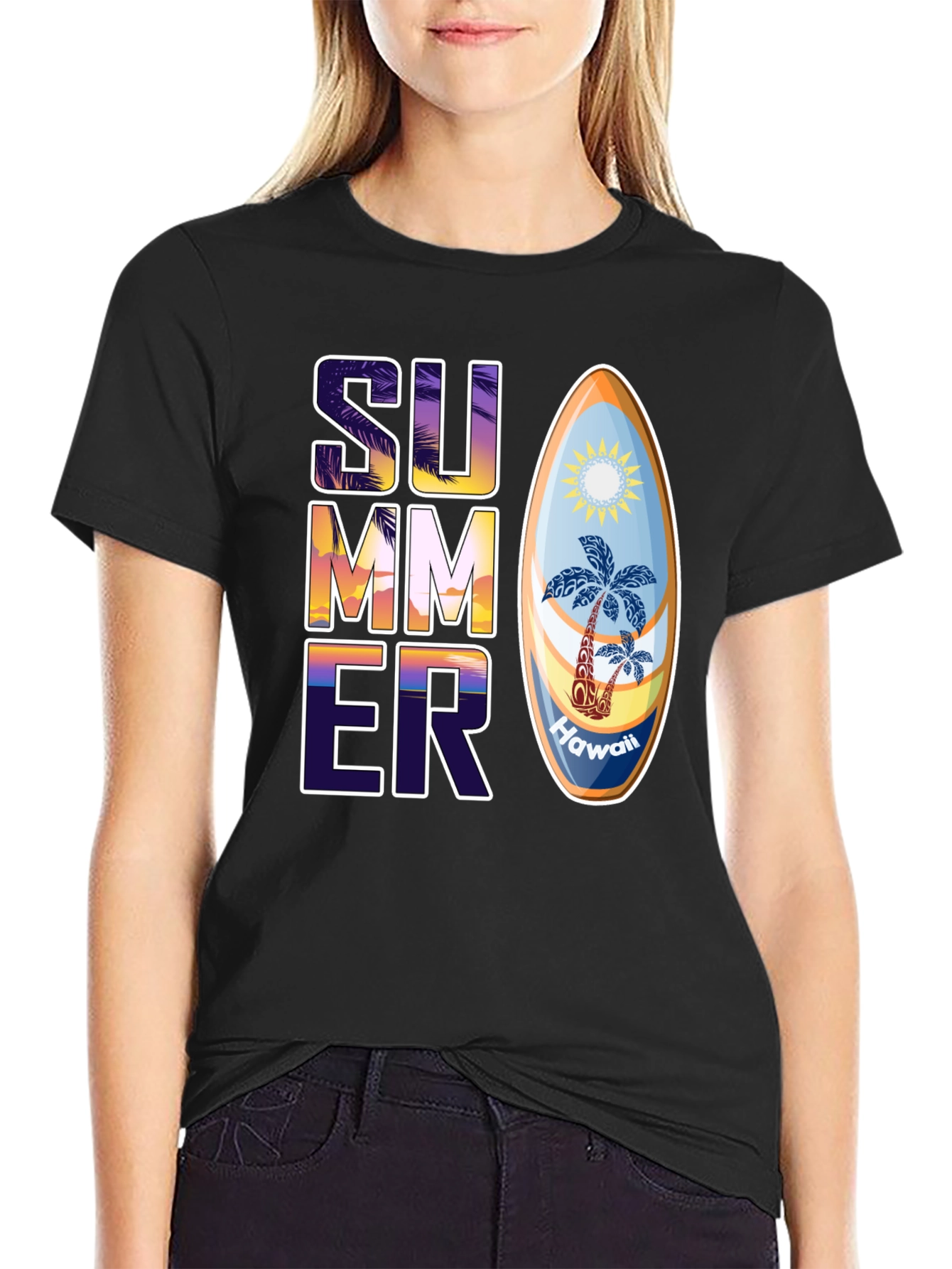 Summer Hawaii Surfboard Graphic T-Shirt