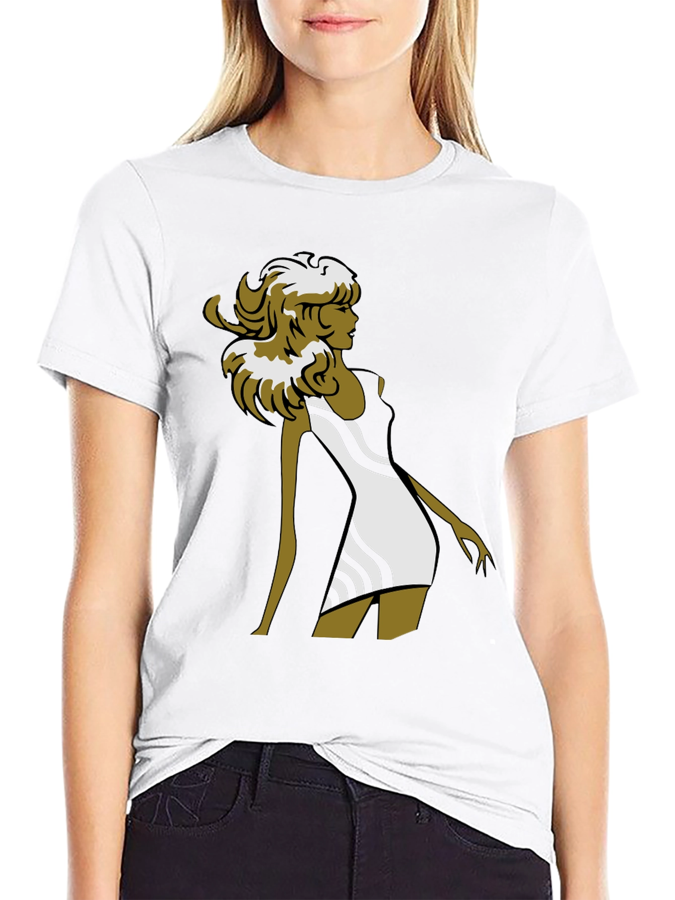 Stylish Retro Graphic Tee - Black Cotton Blend