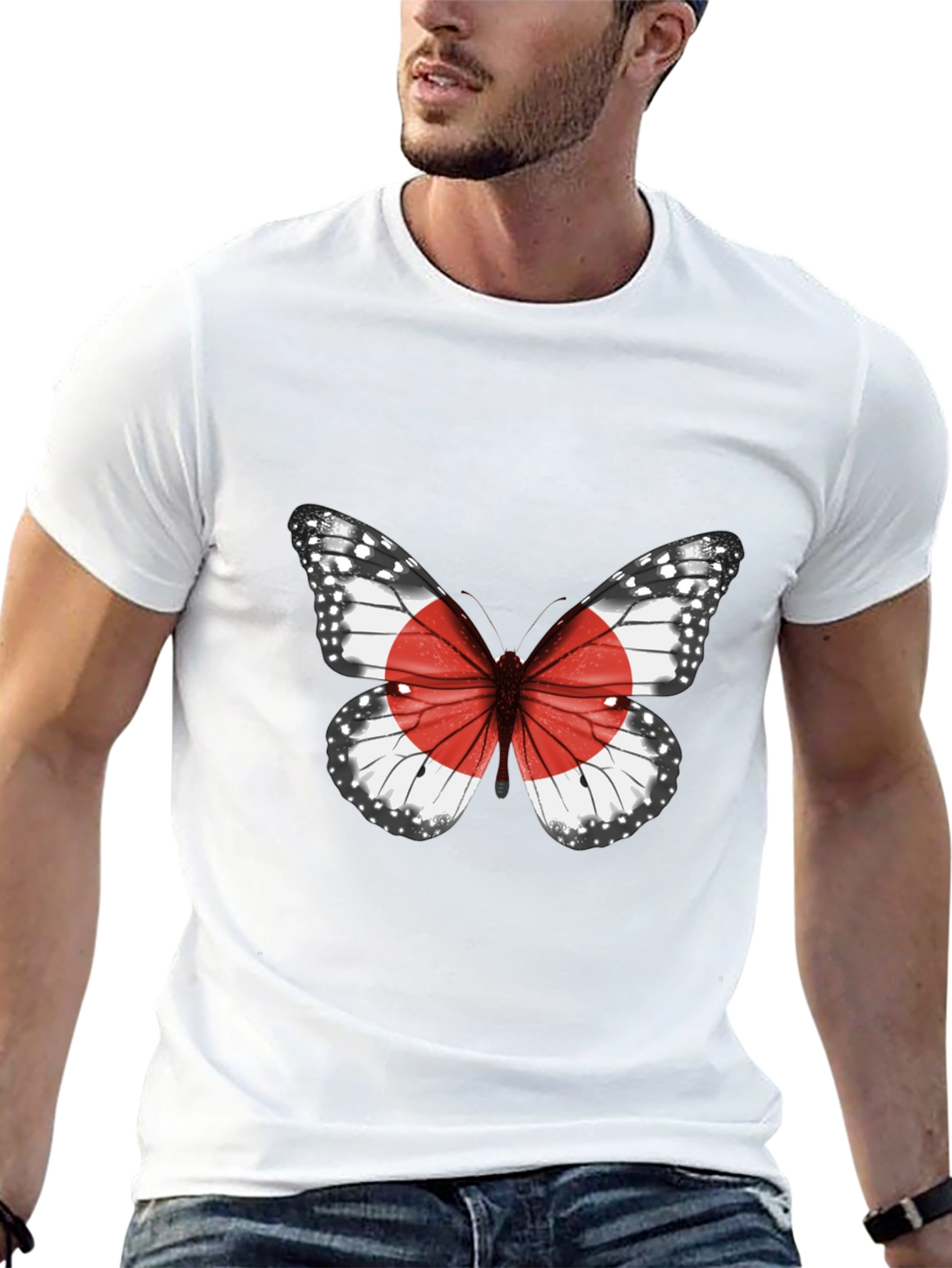Butterfly Japan Flag Graphic T-Shirt
