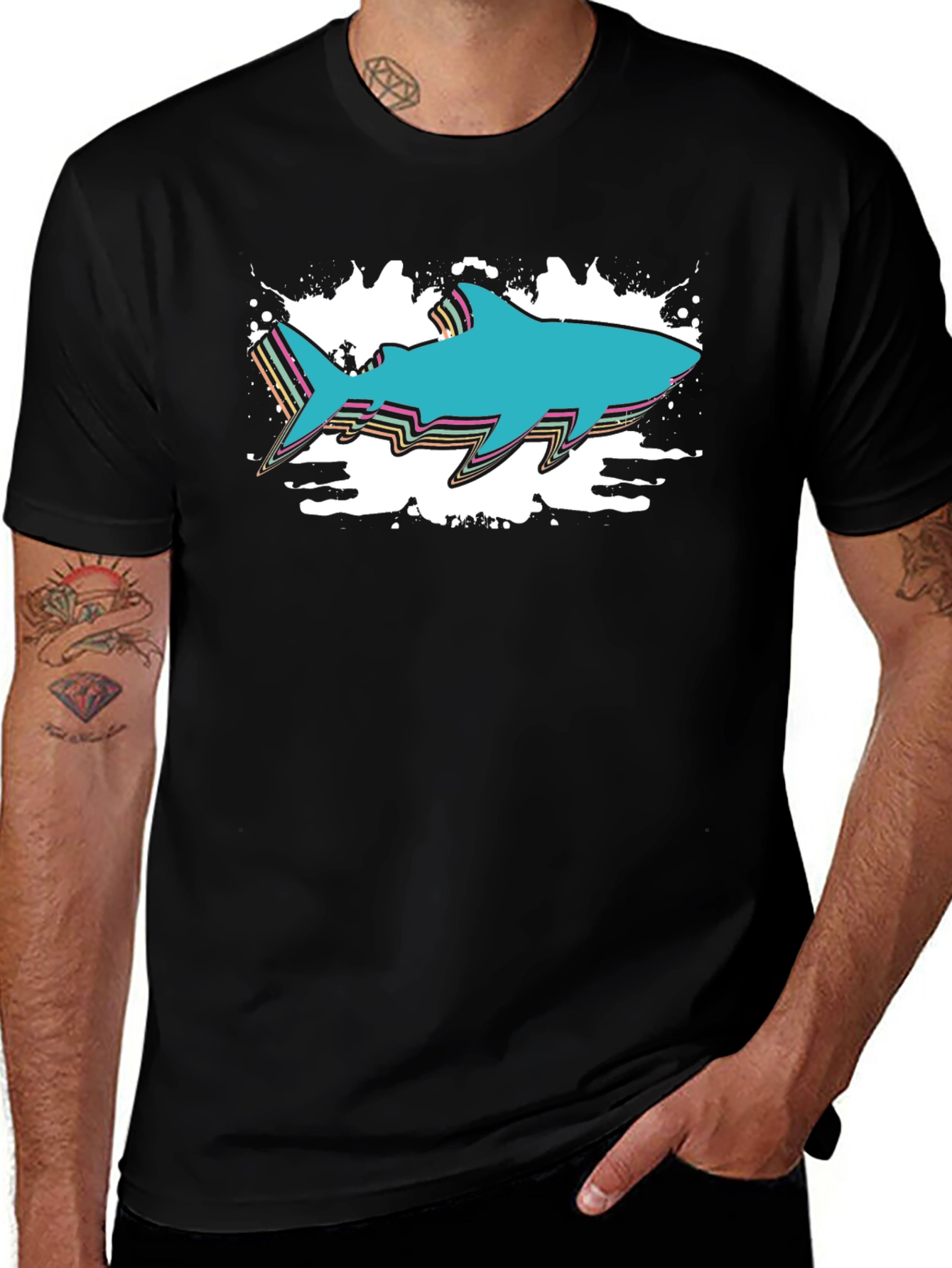 Retro Shark Graphic Tee - Black