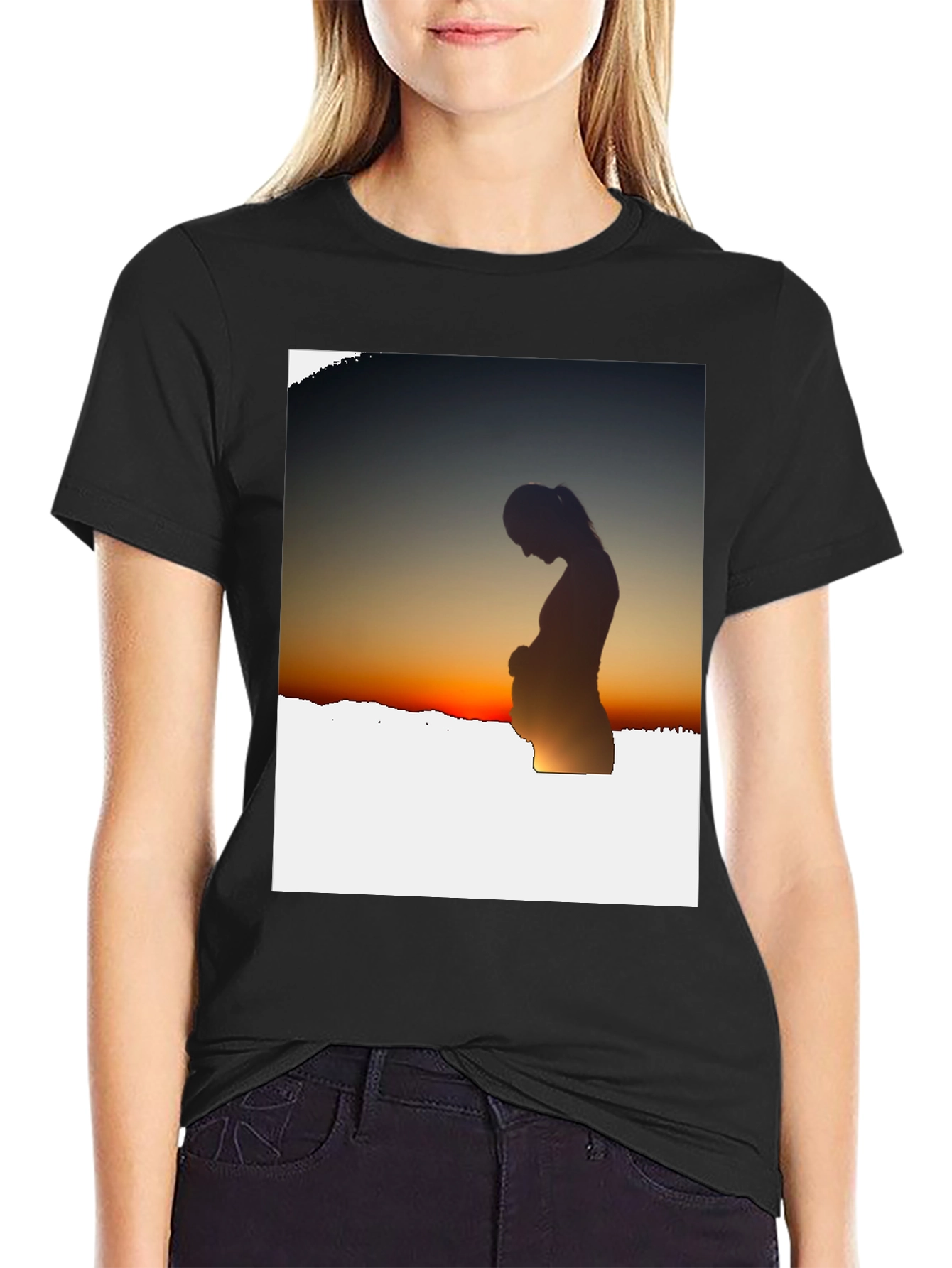 Silhouette Sunset Pregnancy T-Shirt