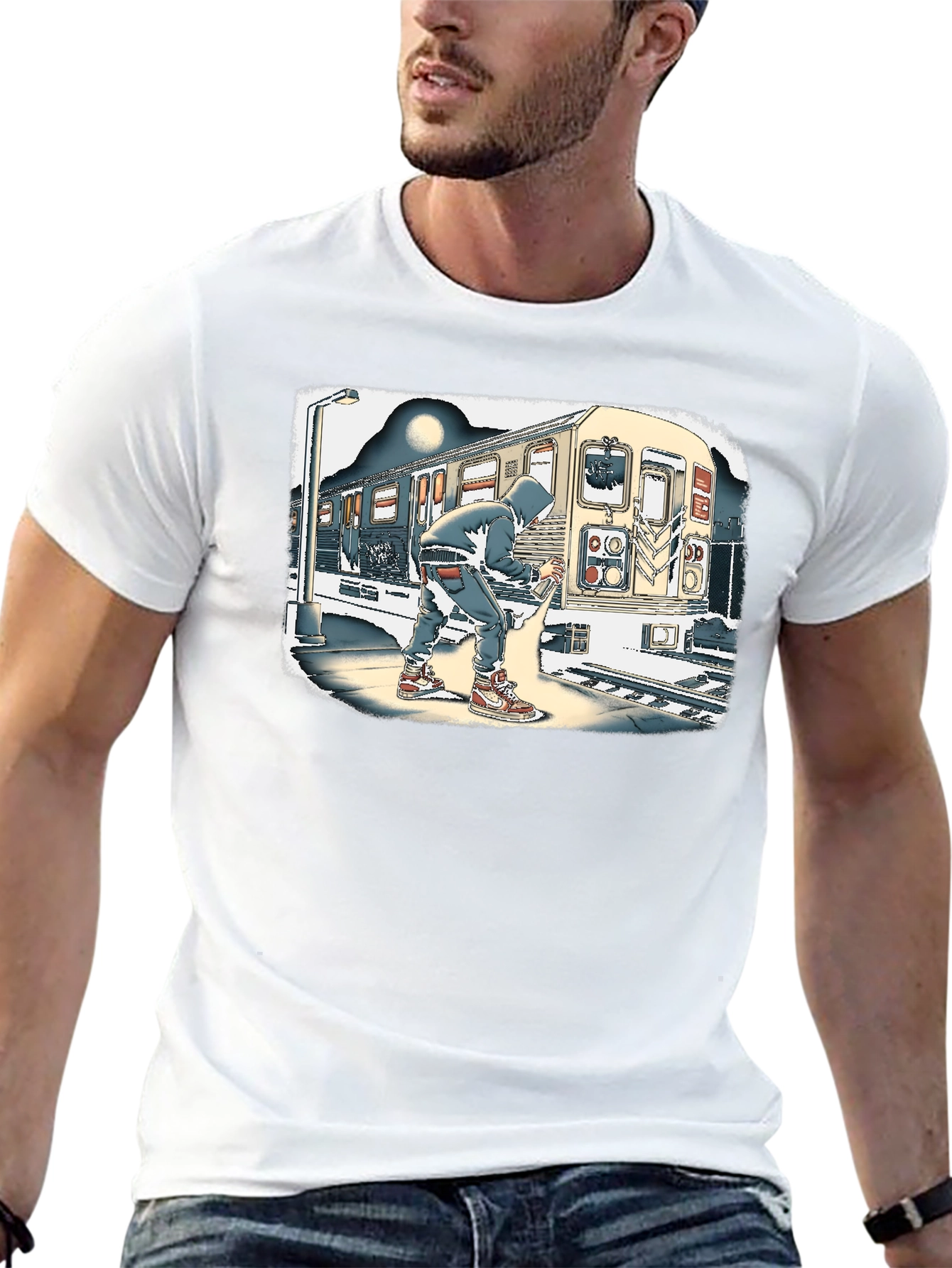 Urban Art T-Shirt - Graffiti Artist on Subway