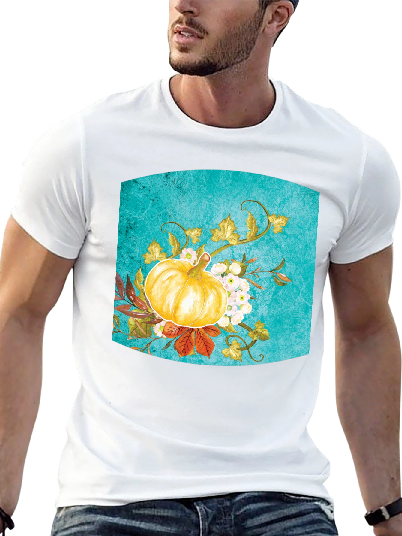 Fall Pumpkin Floral Graphic Tee - Black
