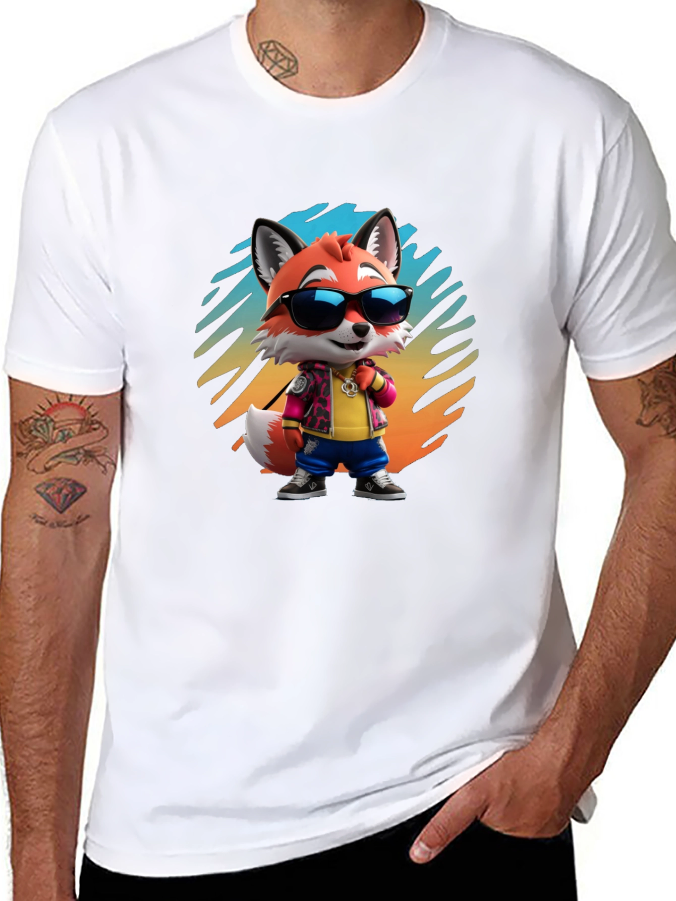 Cool Cartoon Fox T-Shirt - Black Cotton Tee