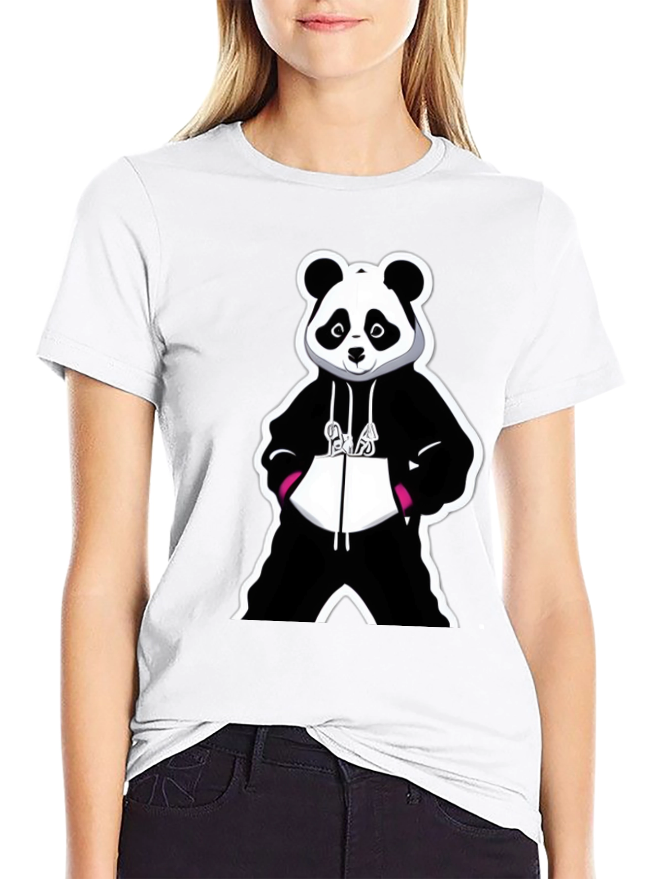 Panda Graphic Tee - Black Cotton Blend T-Shirt