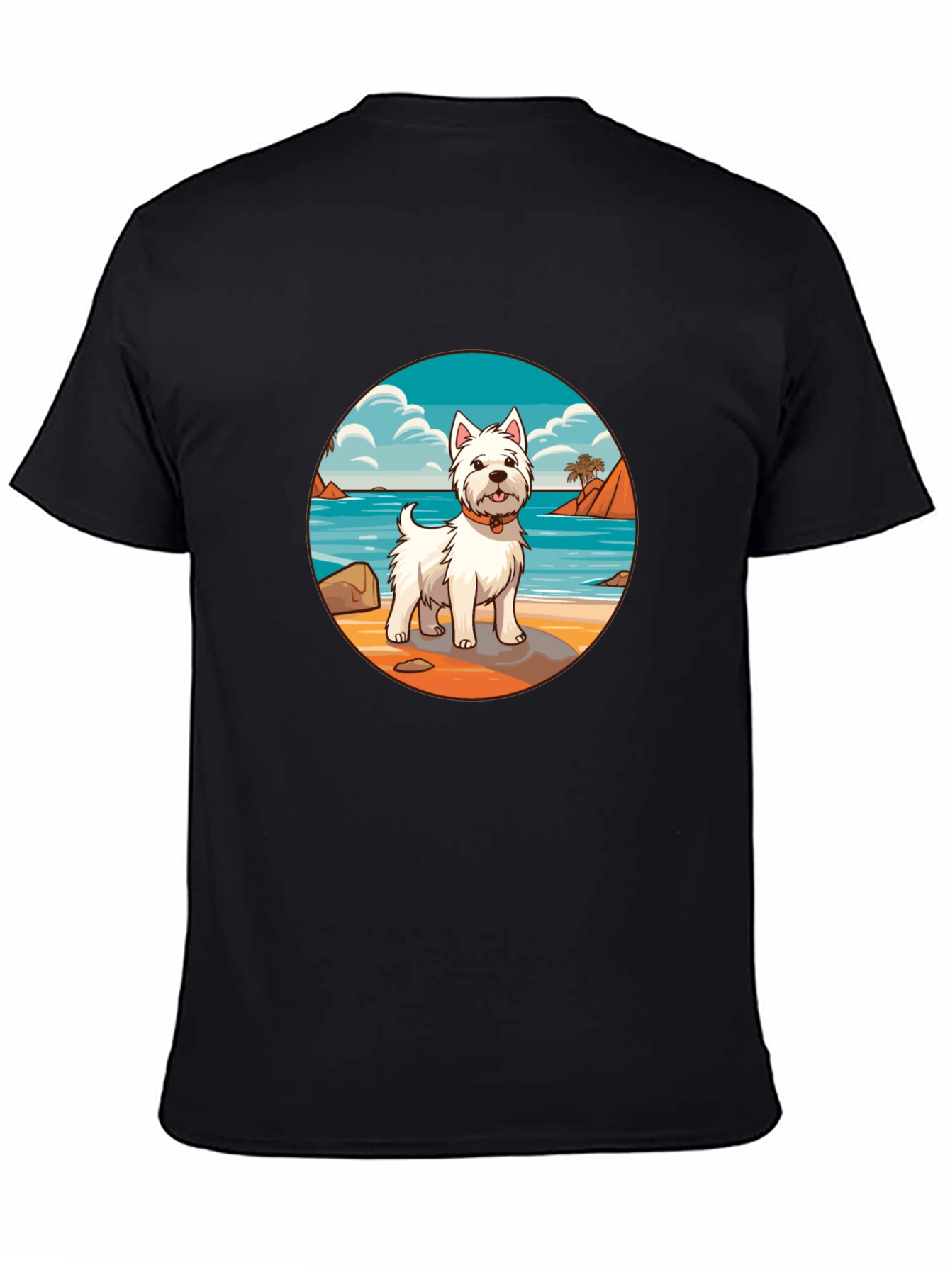 Westie Dog Beach Scene Graphic T-Shirt
