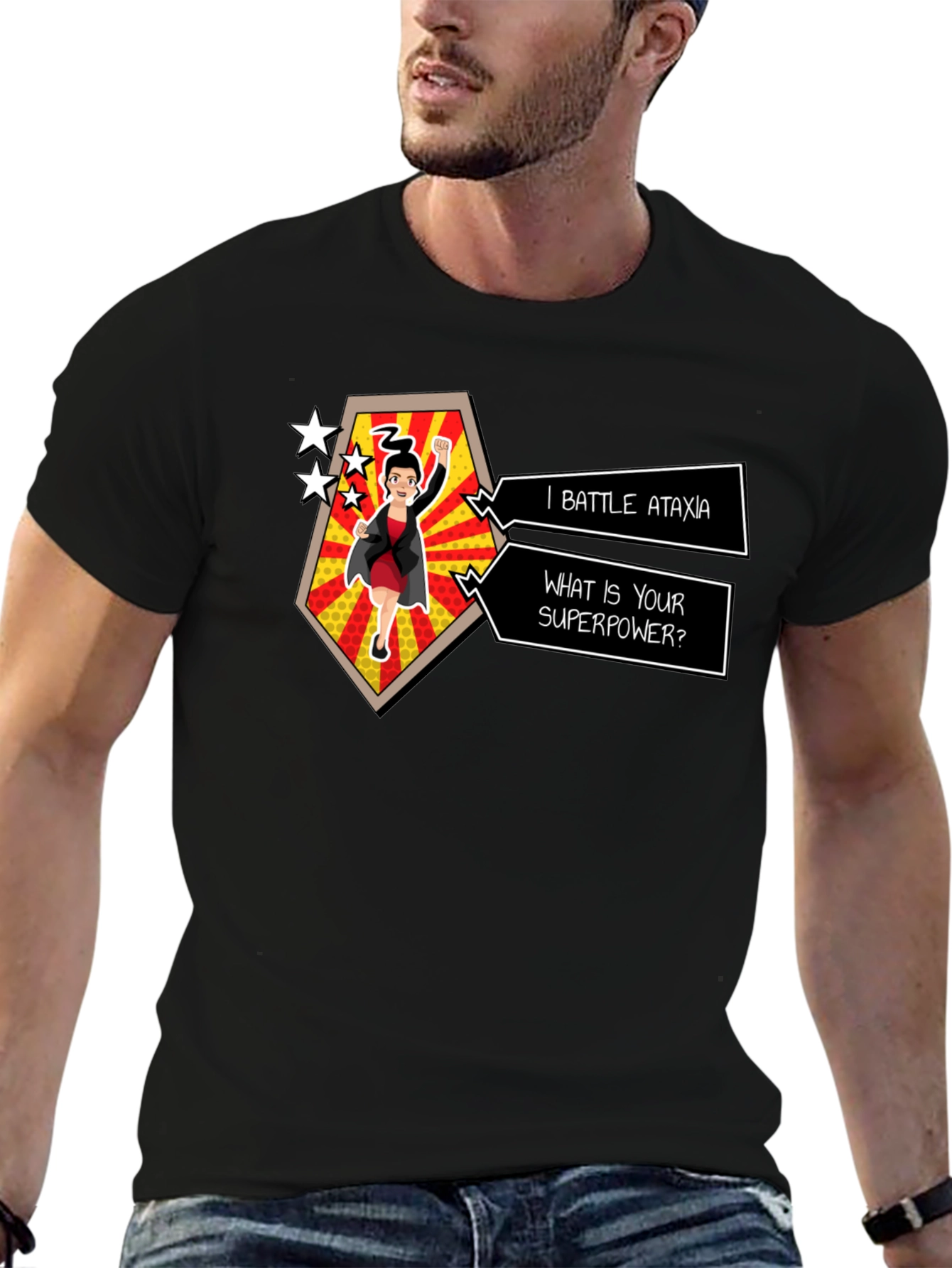 Ataxia Superpower Graphic Tee - Black Cotton T-Shirt