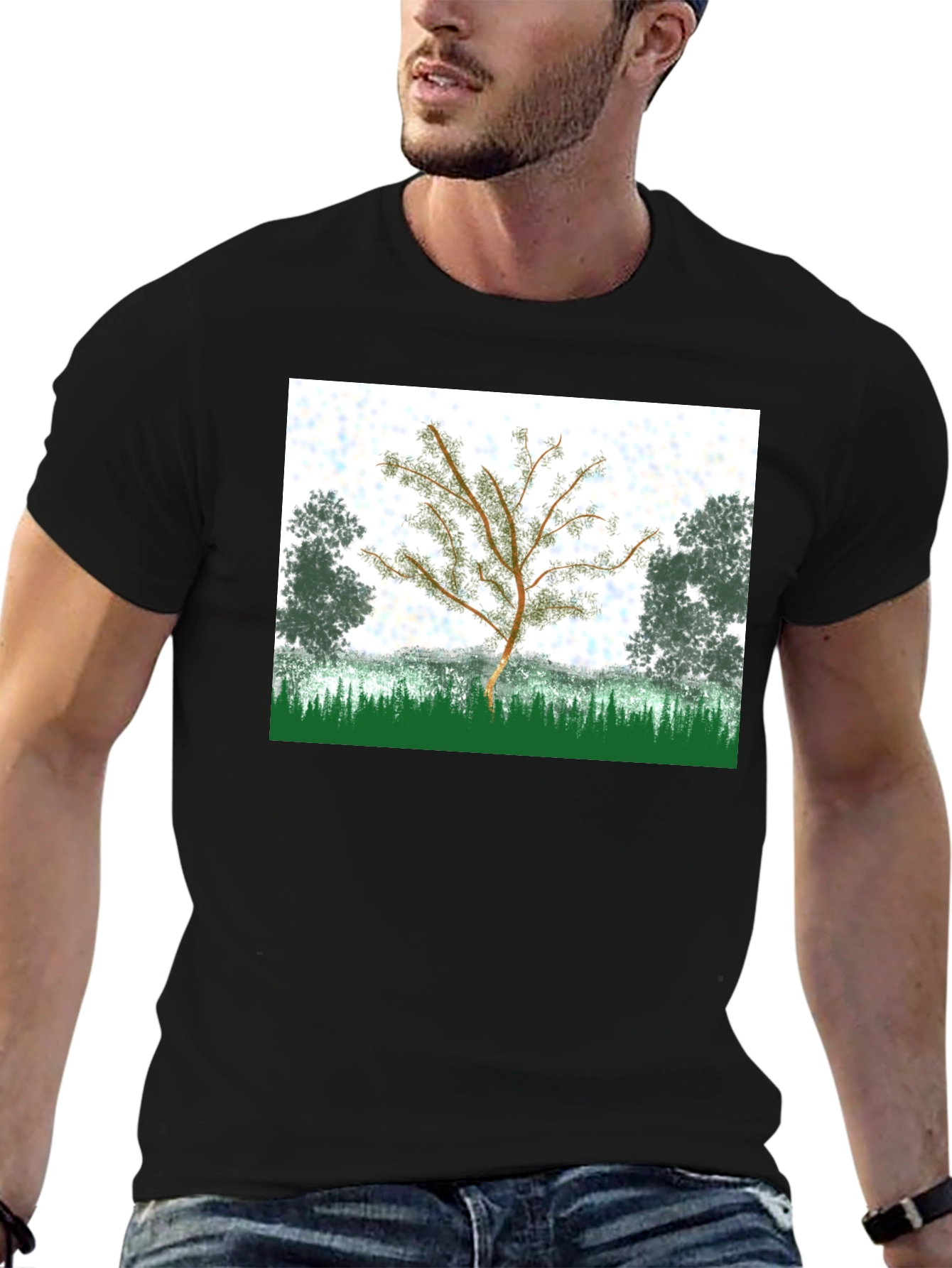 Nature Tree Graphic T-Shirt - Black