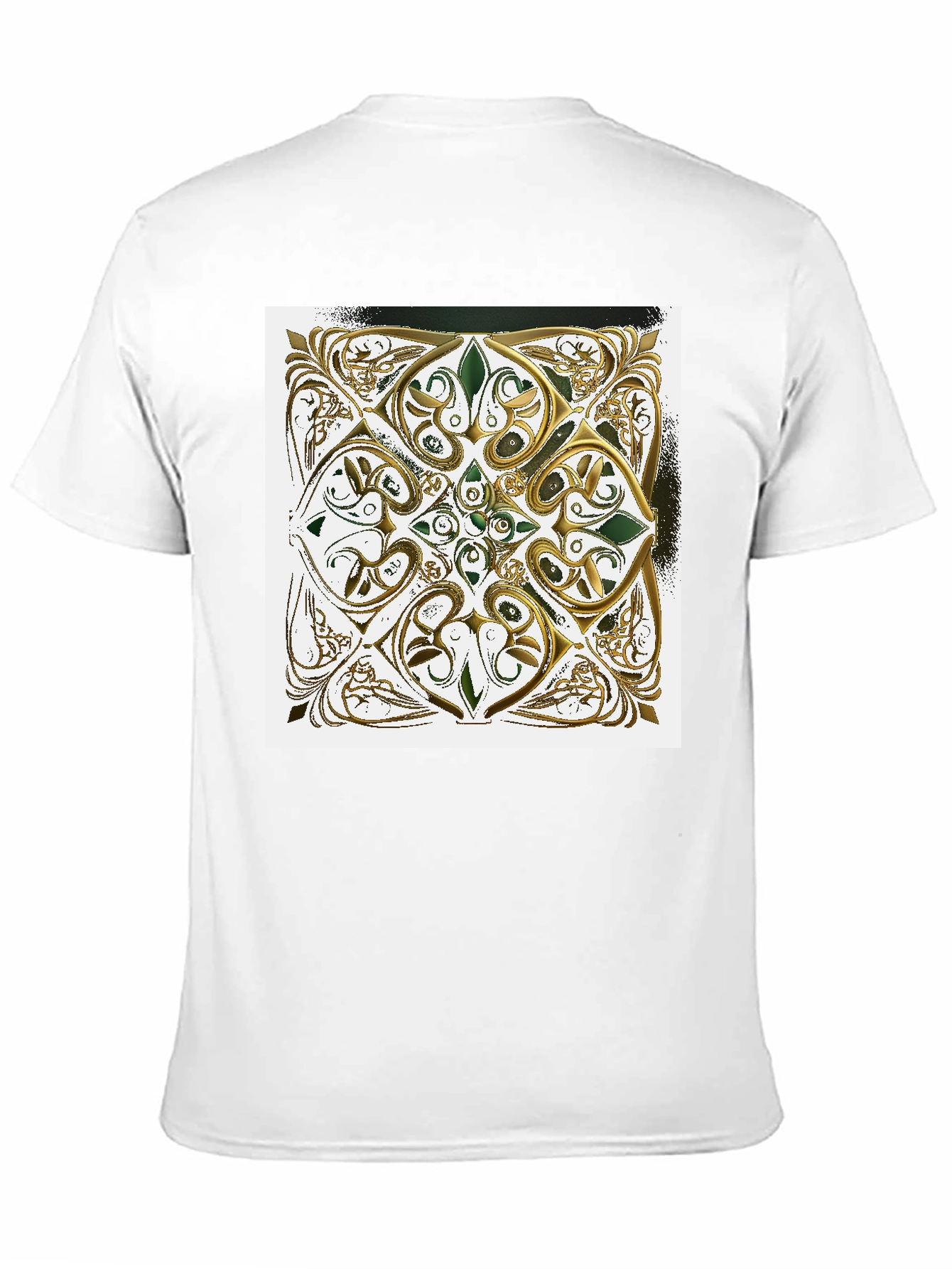 Ornate Gold & Green Design Black T-Shirt