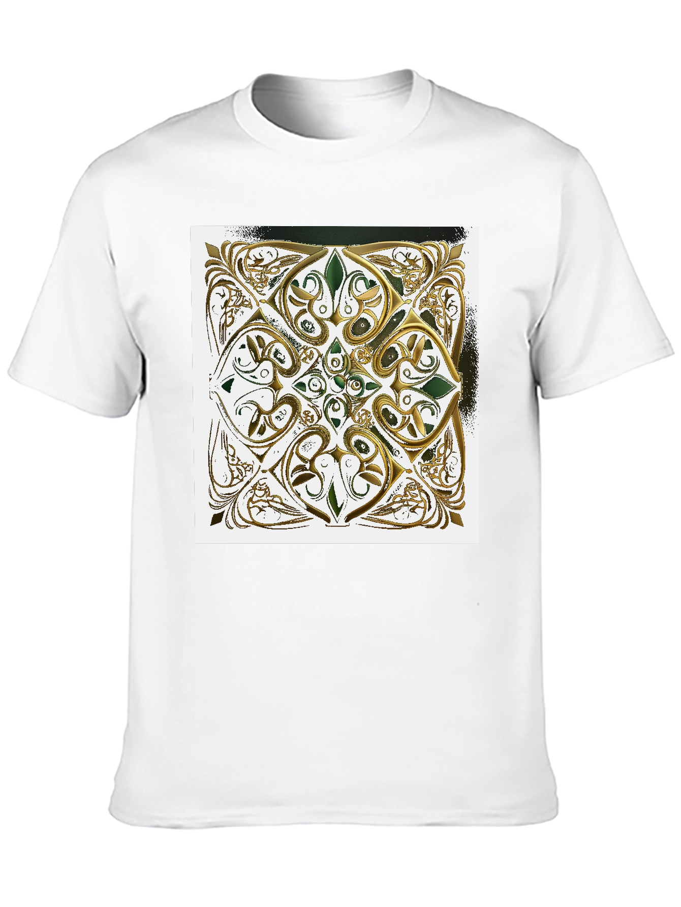 Ornate Gold & Green Design Black T-Shirt