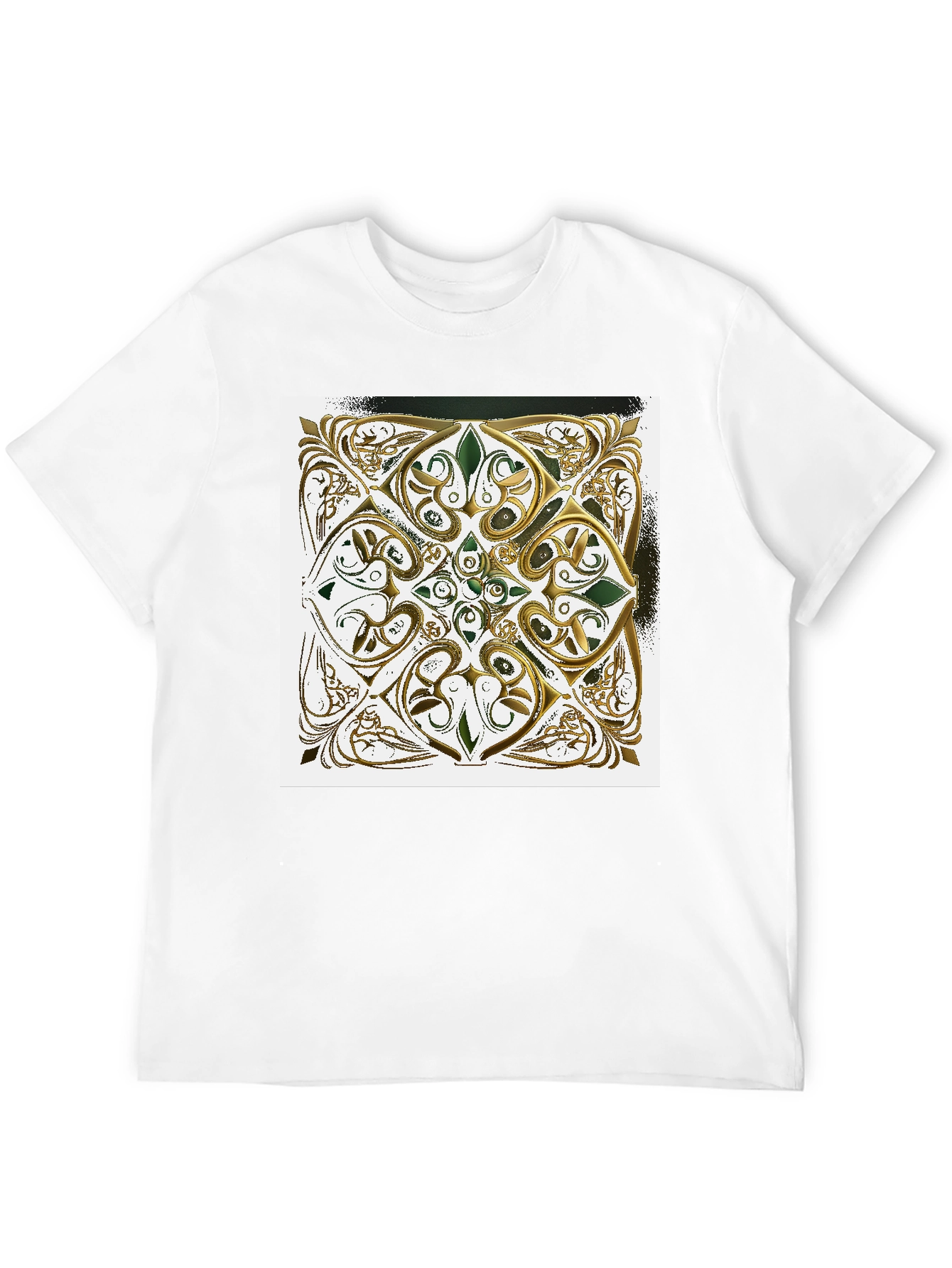 Ornate Gold & Green Design Black T-Shirt