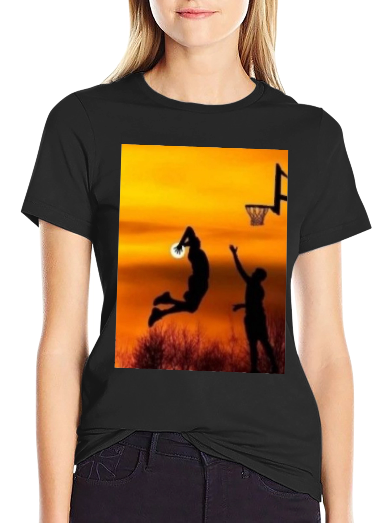 Sunset Basketball Silhouette Graphic Tee