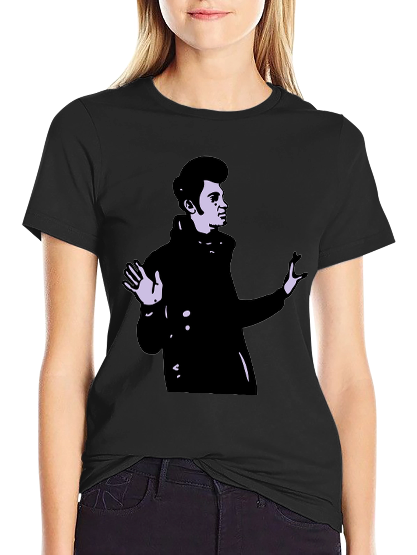 Retro Style Portrait Graphic Black T-Shirt