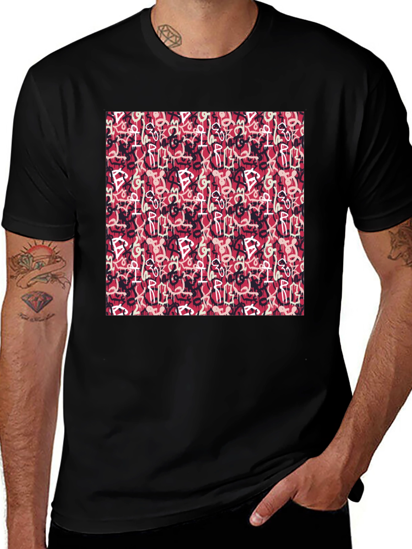 Abstract Graffiti Print Black T-Shirt