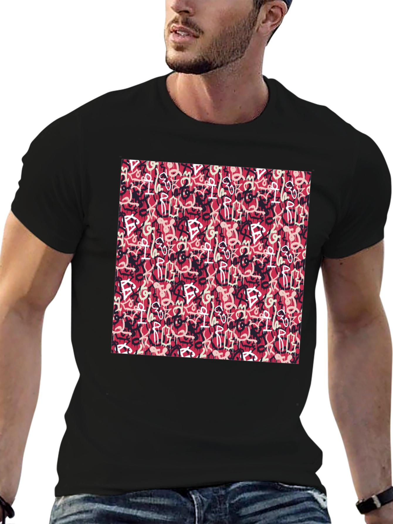 Abstract Graffiti Print Black T-Shirt