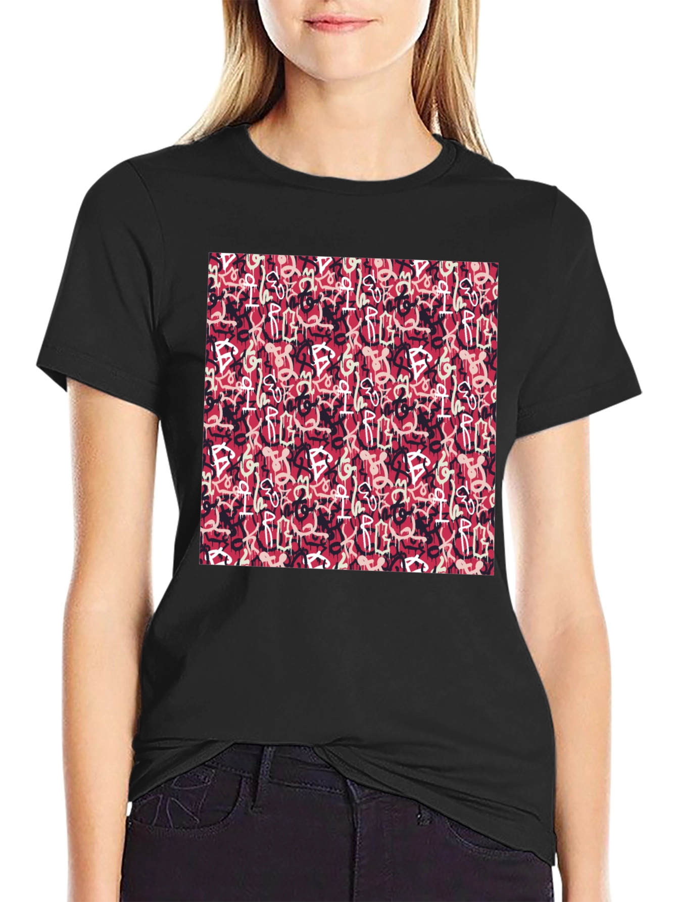 Abstract Graffiti Print Black T-Shirt