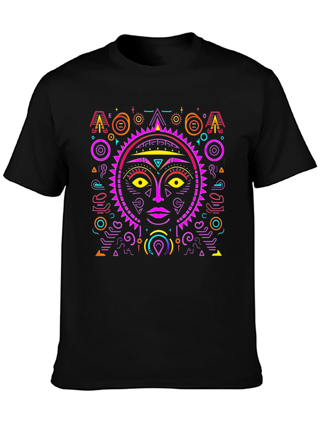 Abstract Sun Face Graphic Tee - Stylish & Unique