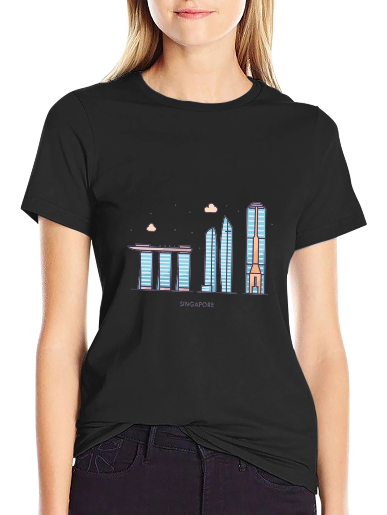 Singapore Skyline T-Shirt - Black Cityscape Tee