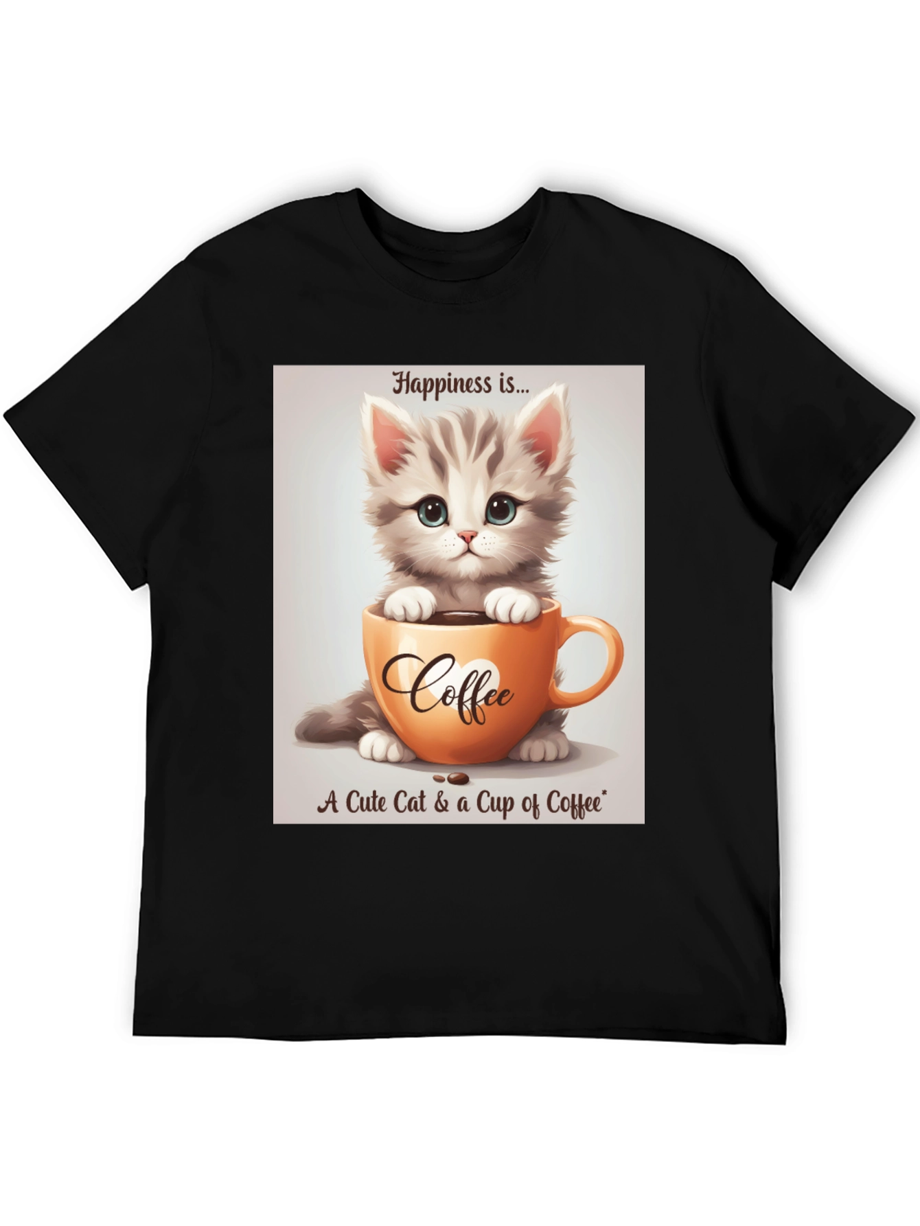 Cute Kitten and Coffee T-Shirt - Happiness Is...