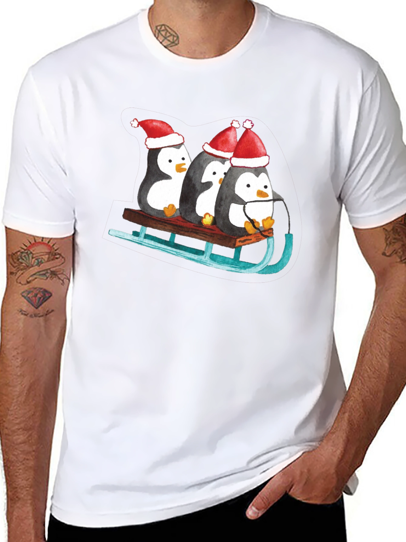 Penguin Sleigh Christmas T-Shirt