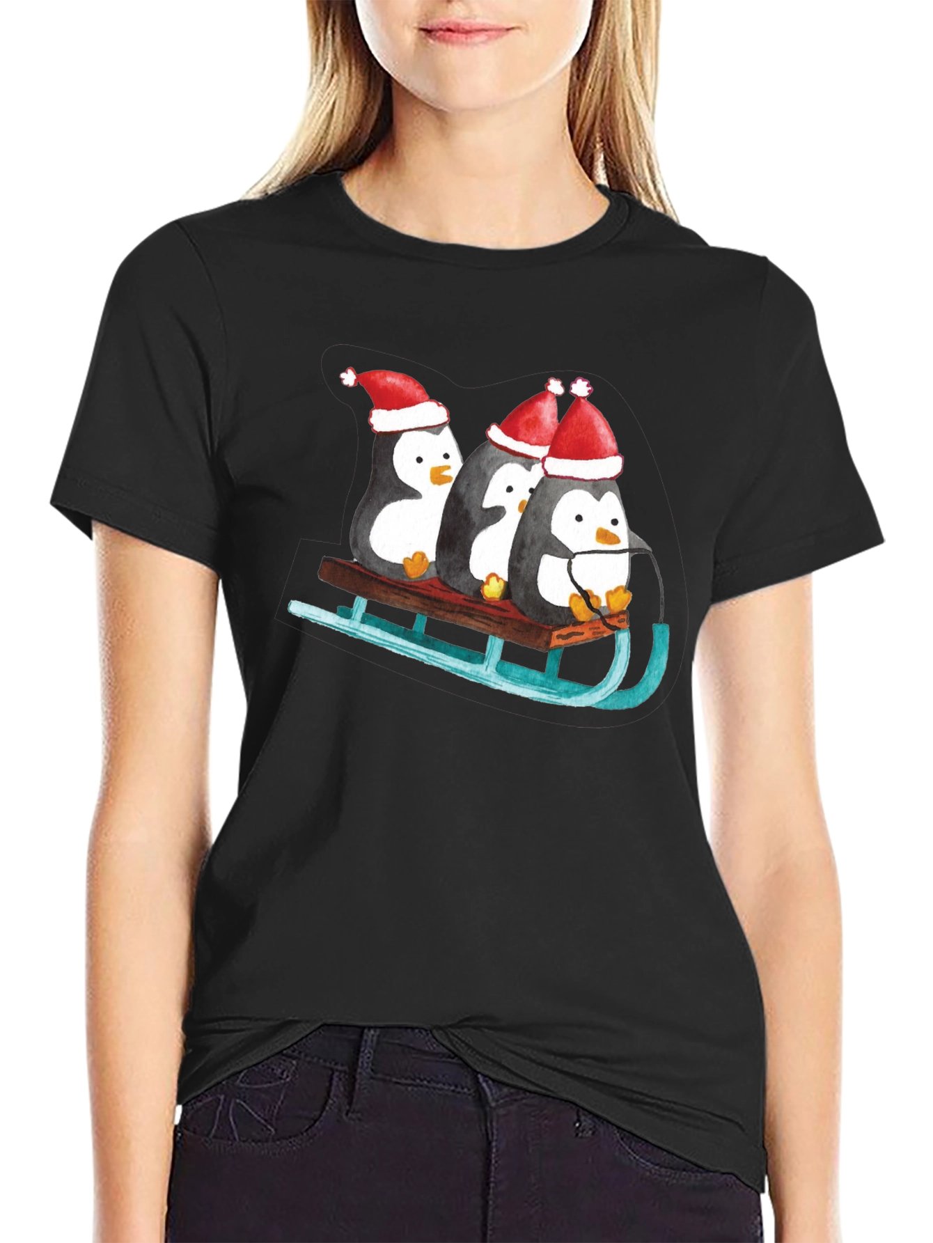 Penguin Sleigh Christmas T-Shirt