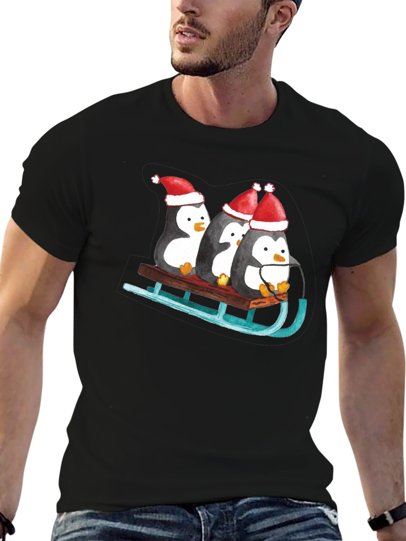 Penguin Sleigh Christmas T-Shirt