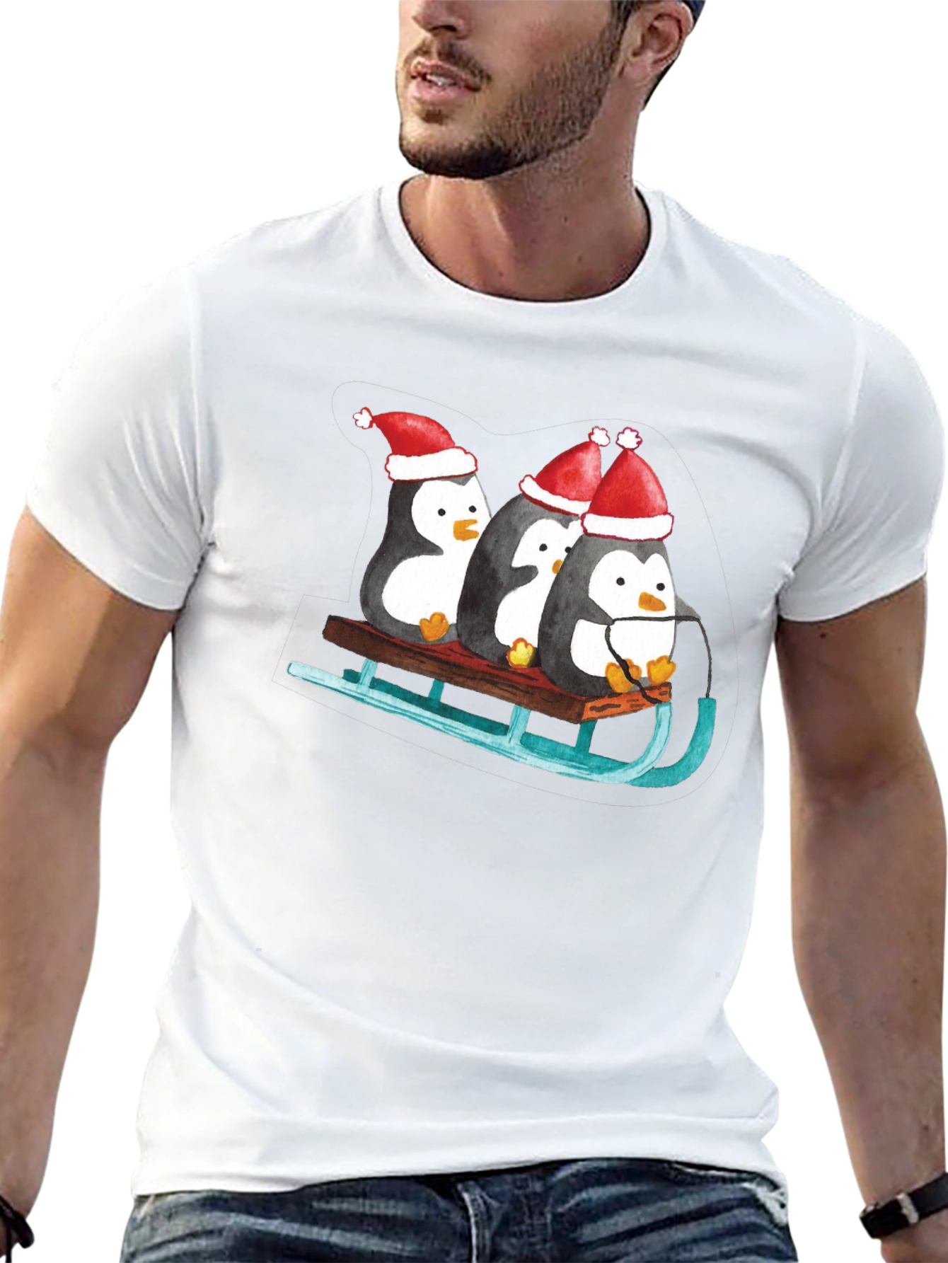 Penguin Sleigh Christmas T-Shirt