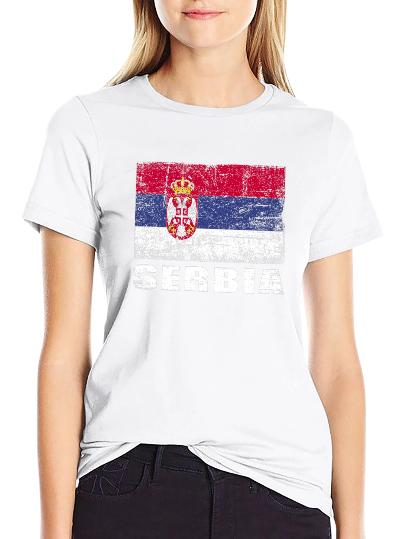Serbia Flag T-Shirt - Distressed Style