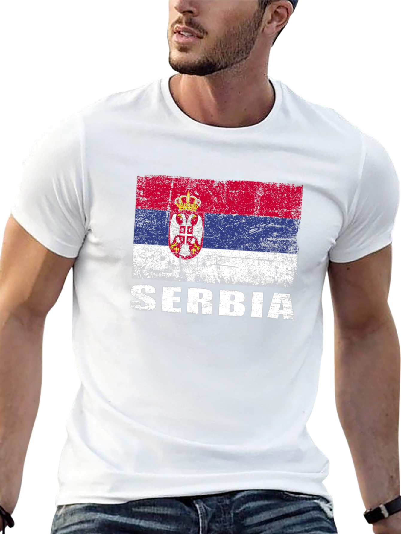 Serbia Flag T-Shirt - Distressed Style