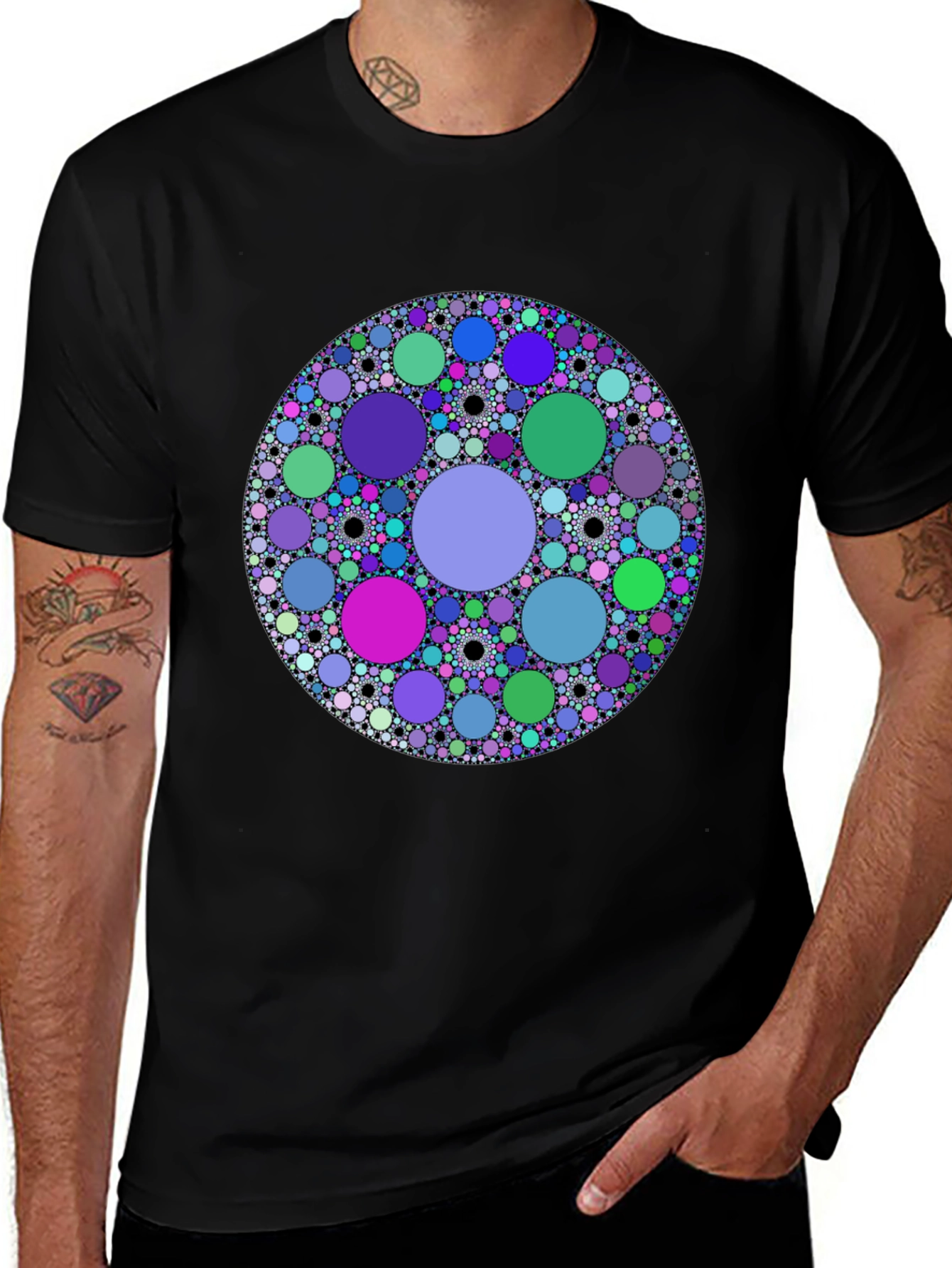 Abstract Circle Pattern Black T-Shirt