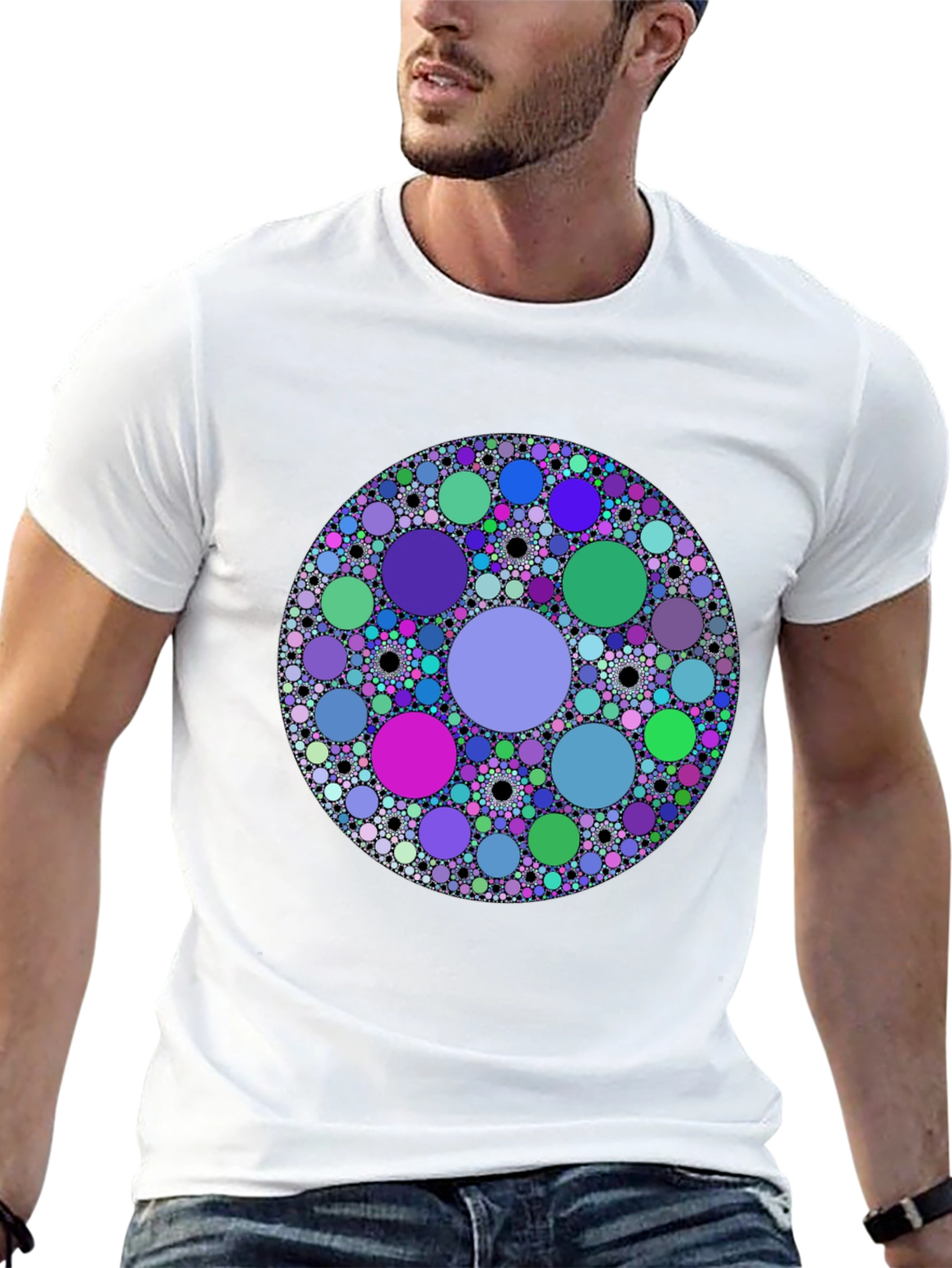 Abstract Circle Pattern Black T-Shirt
