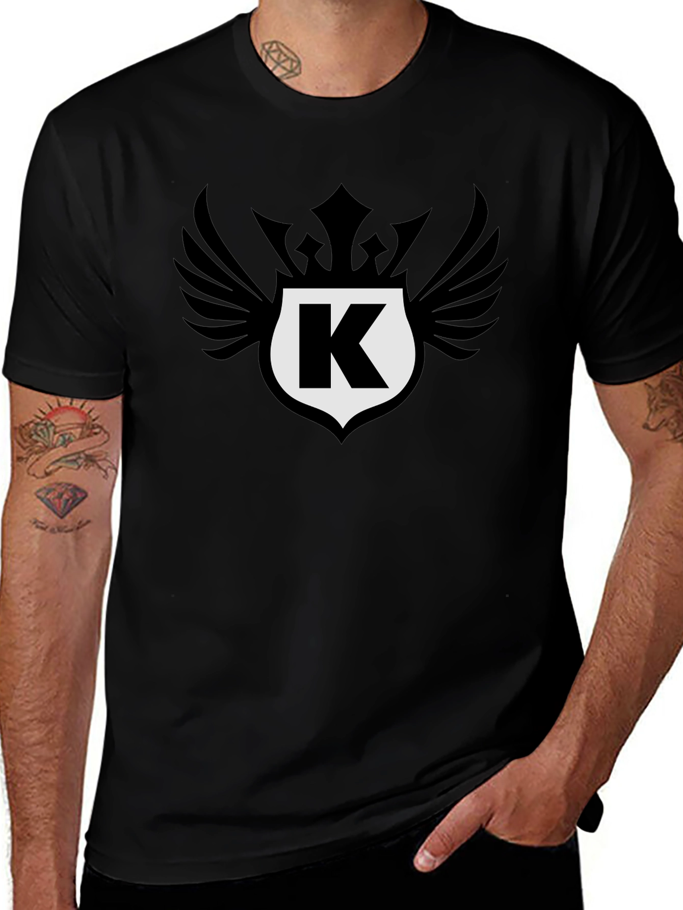 Stylish Black T-Shirt with Letter K Crest Design