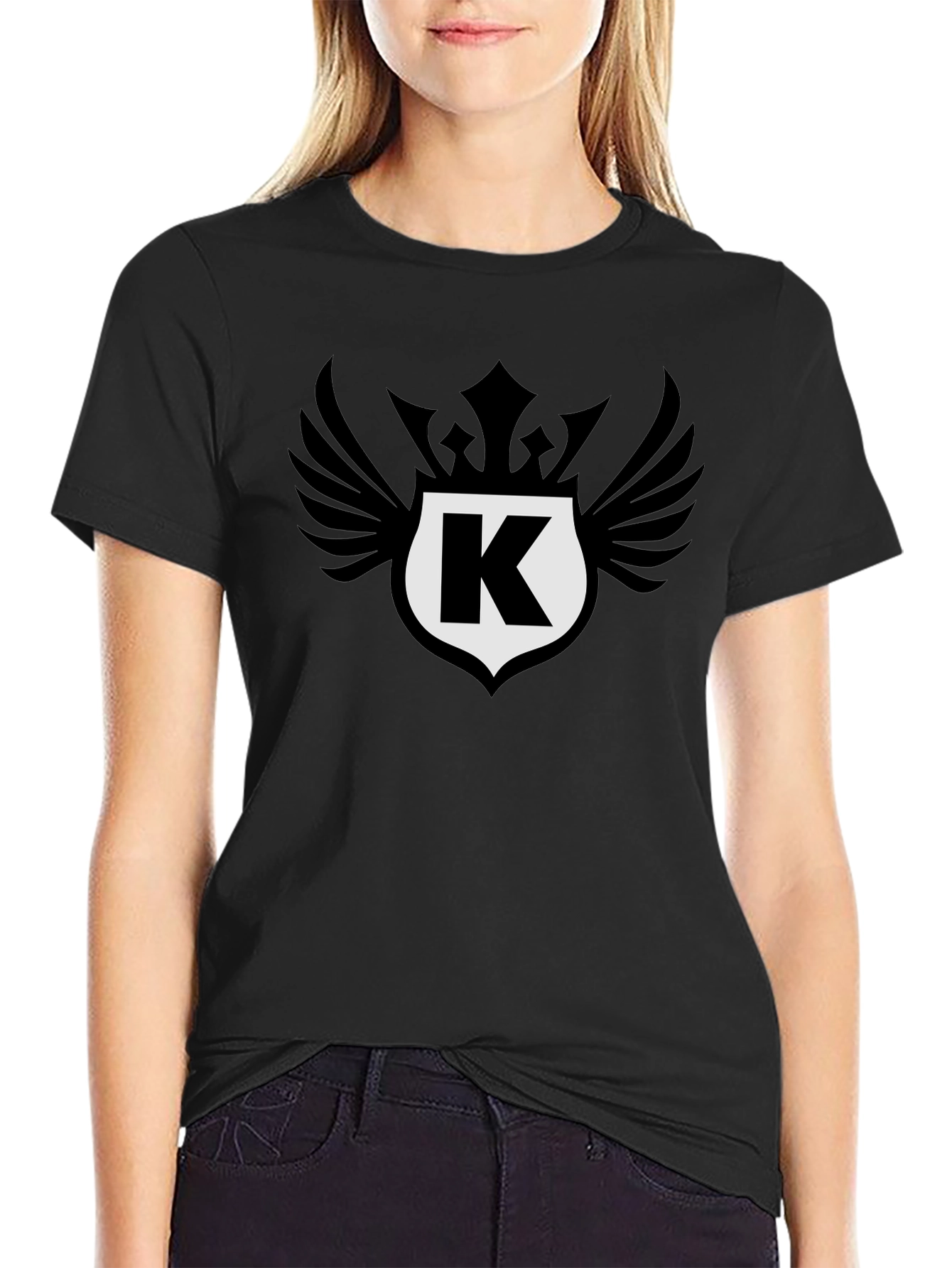 Stylish Black T-Shirt with Letter K Crest Design