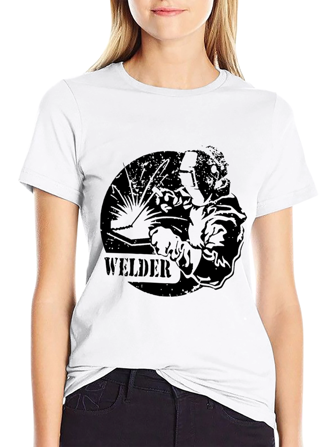Welder Graphic Print Black T-Shirt
