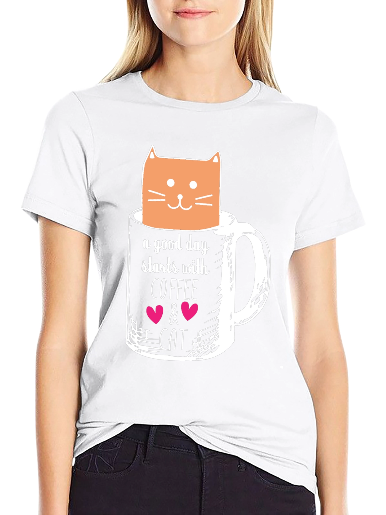 Coffee and Cat Graphic T-Shirt