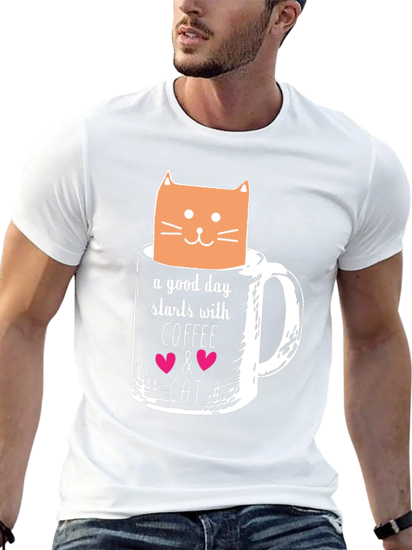 Coffee and Cat Graphic T-Shirt