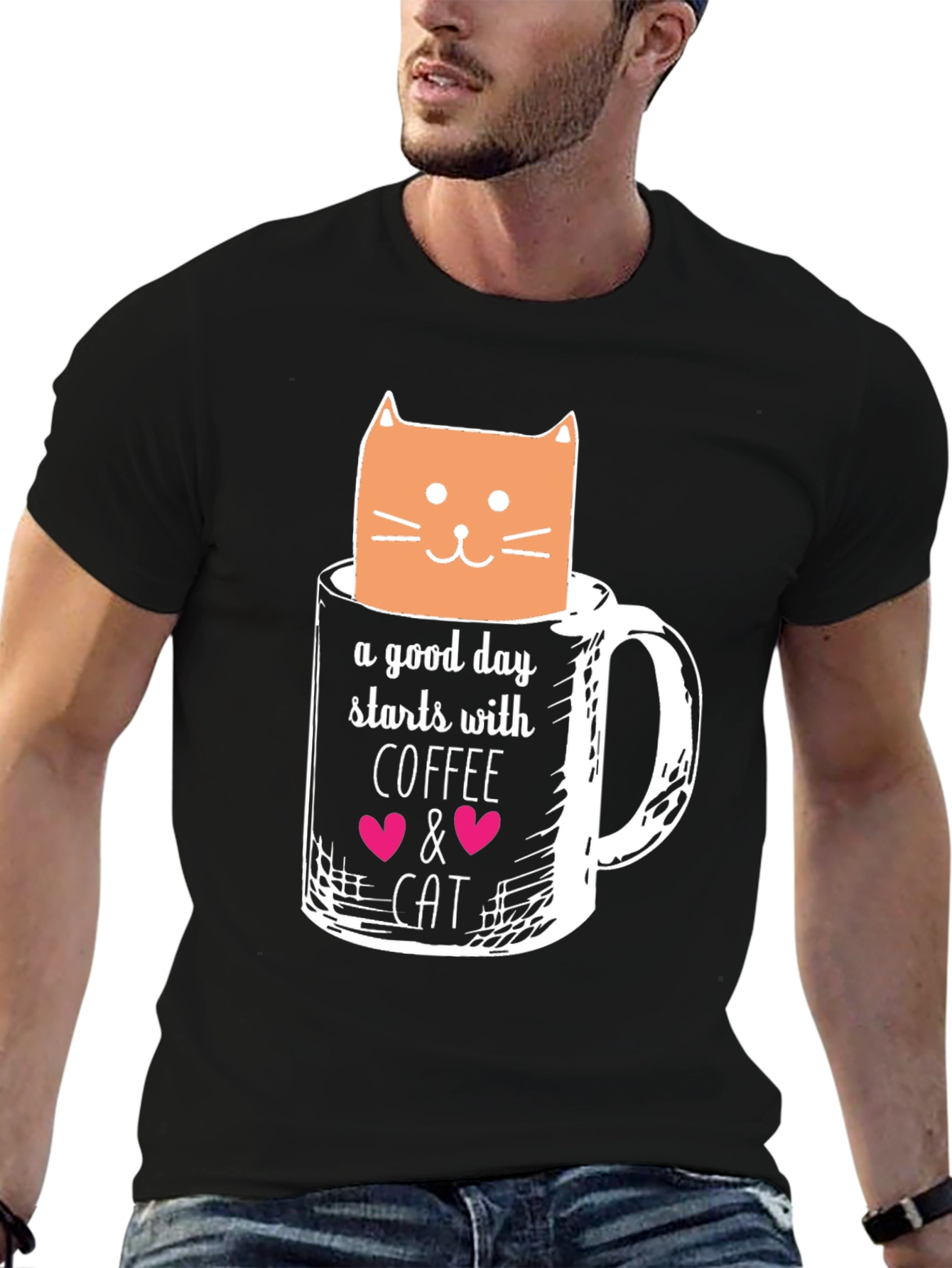 Coffee and Cat Graphic T-Shirt