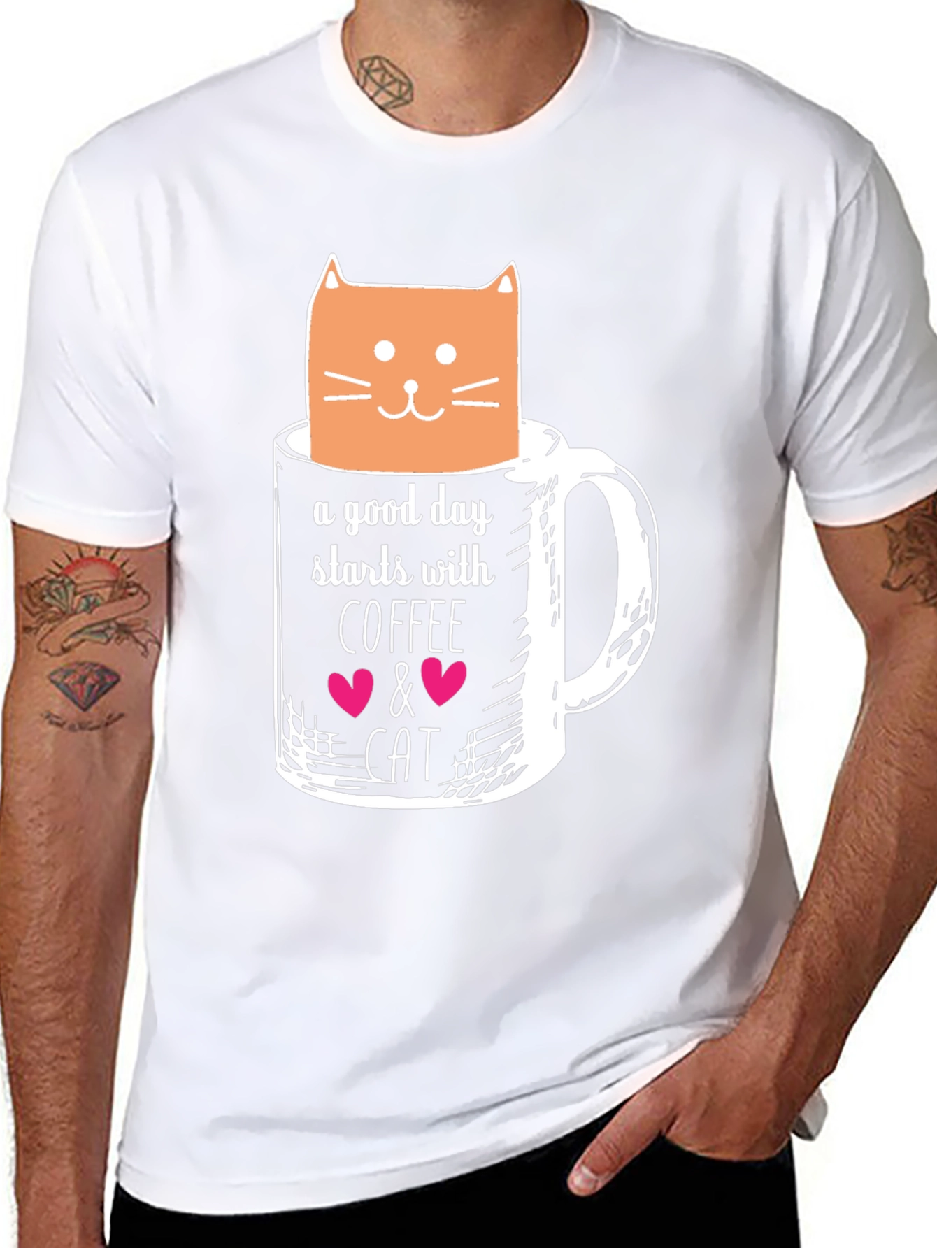 Coffee and Cat Graphic T-Shirt