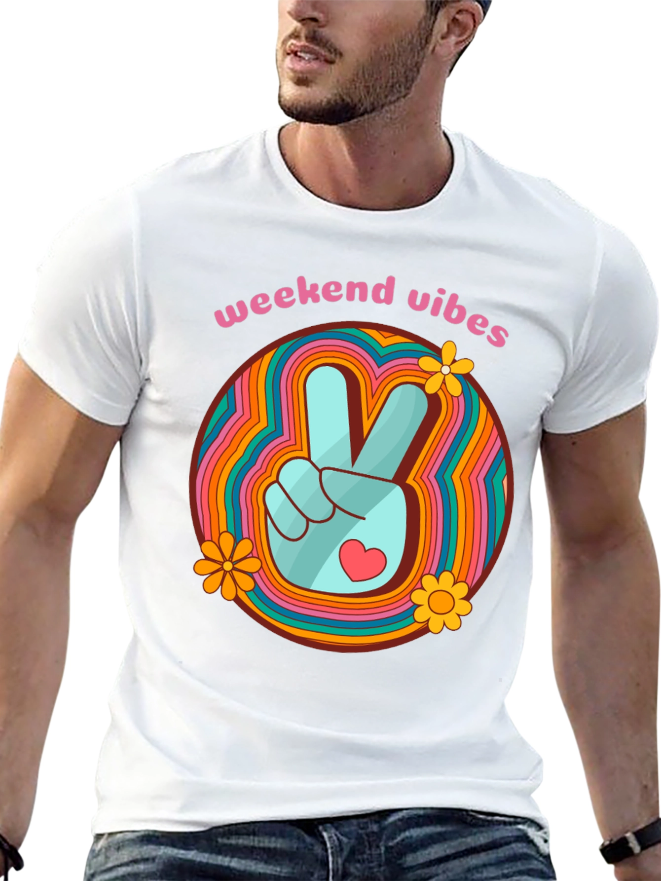 Weekend Vibes T-Shirt Retro Design Peace Sign