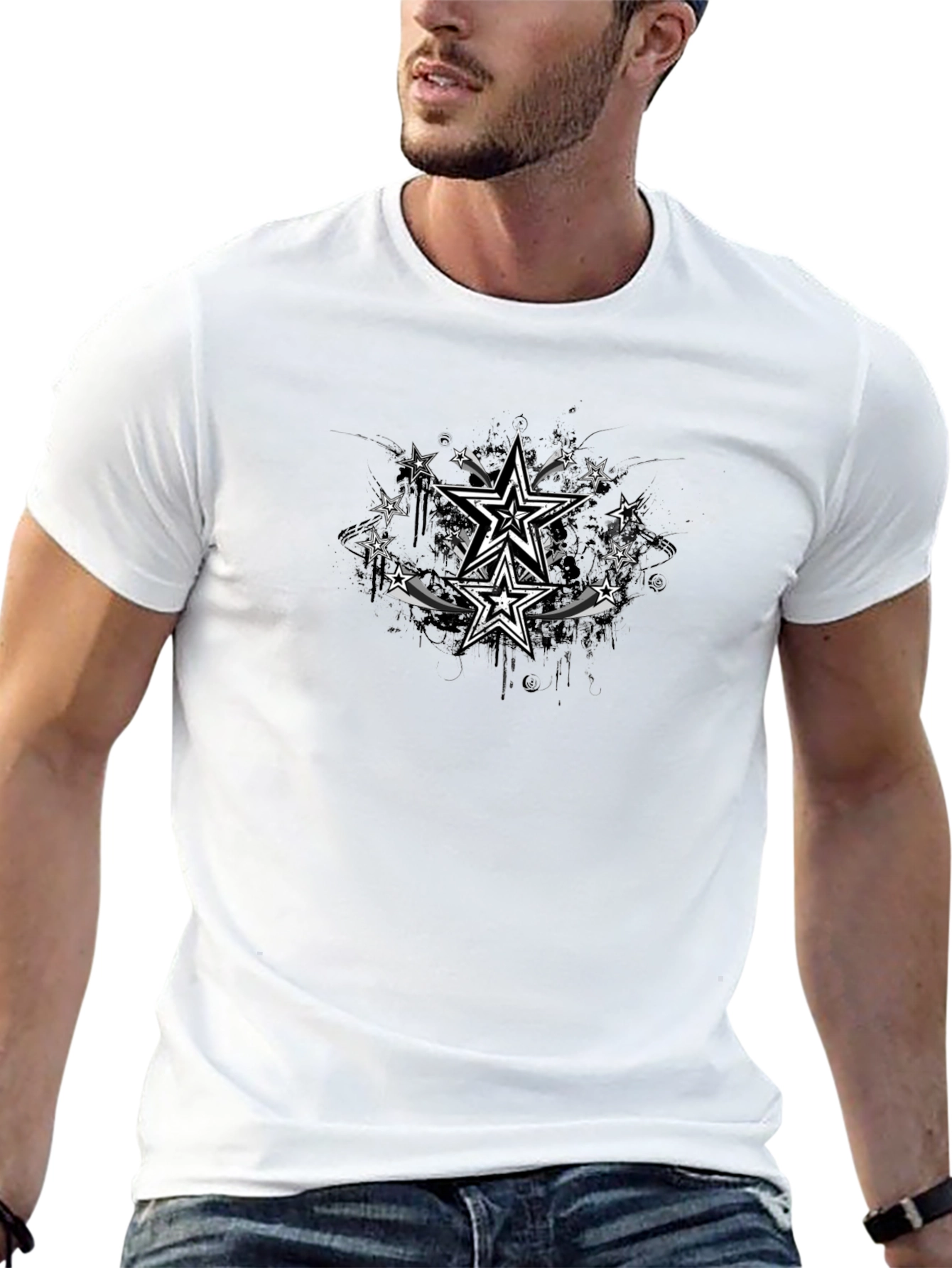 Stylish Black T-Shirt with Star Graphic Design