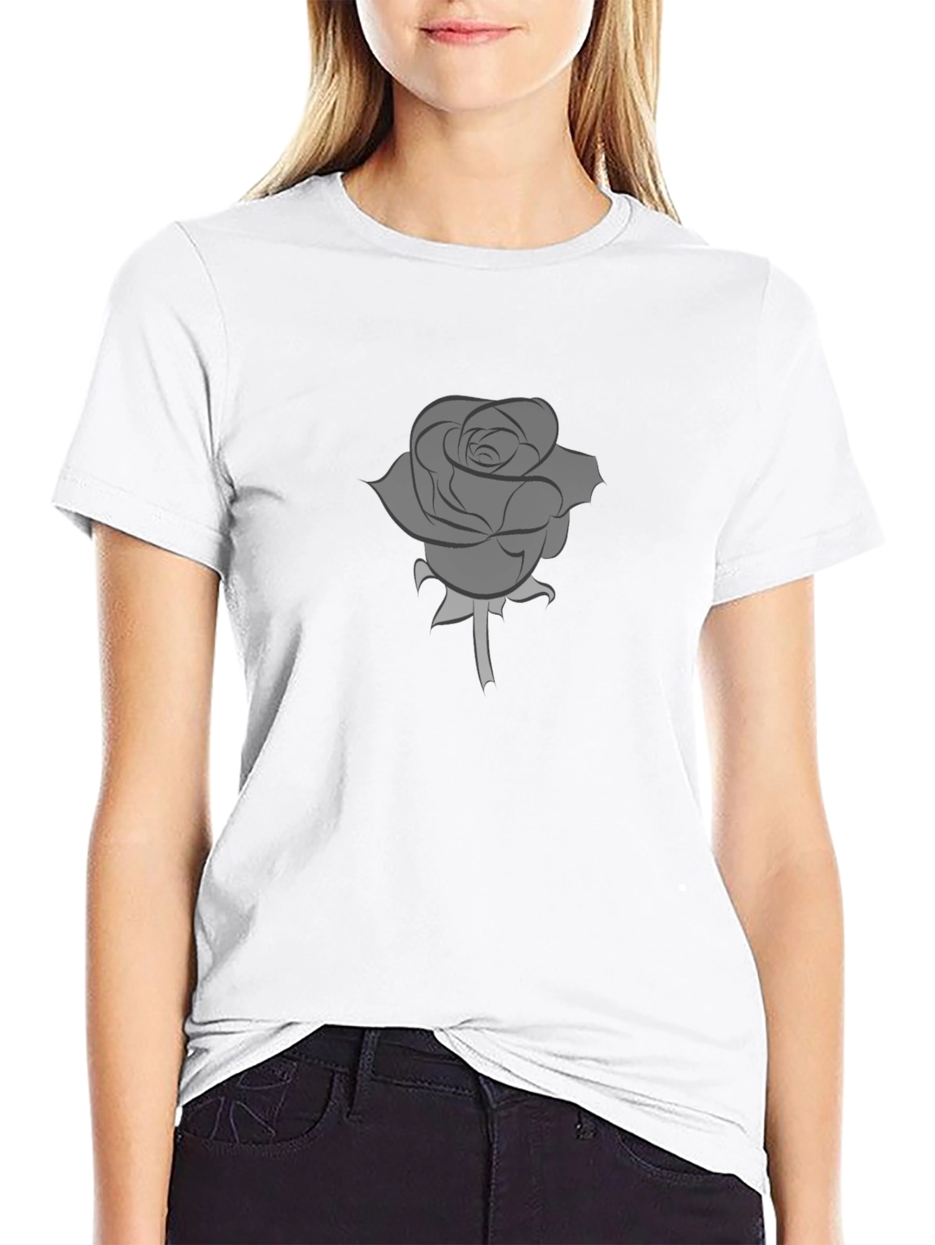 Mens Black T-Shirt with Grey Rose Graphic