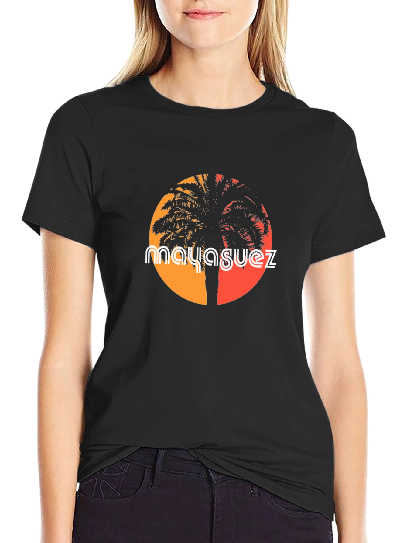 Mayaguez Palm Tree Sunset Graphic Tee - Black T-Shirt