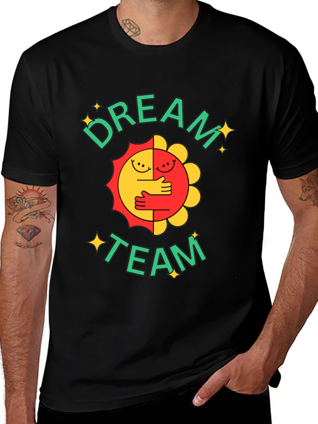 Dream Team Graphic Tee - Black Cotton Blend T-Shirt